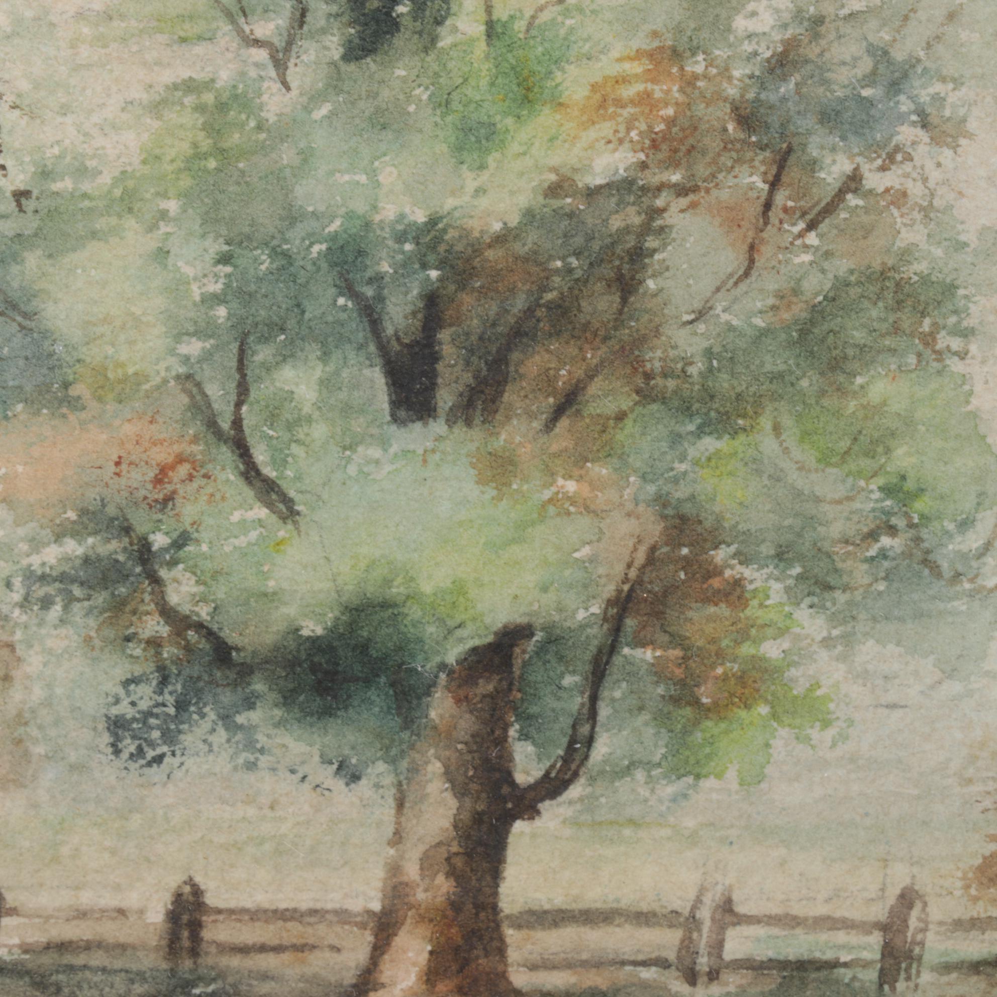 B.J. Eiswald Pastoral Farm Landscape Watercolor Painting, 1918