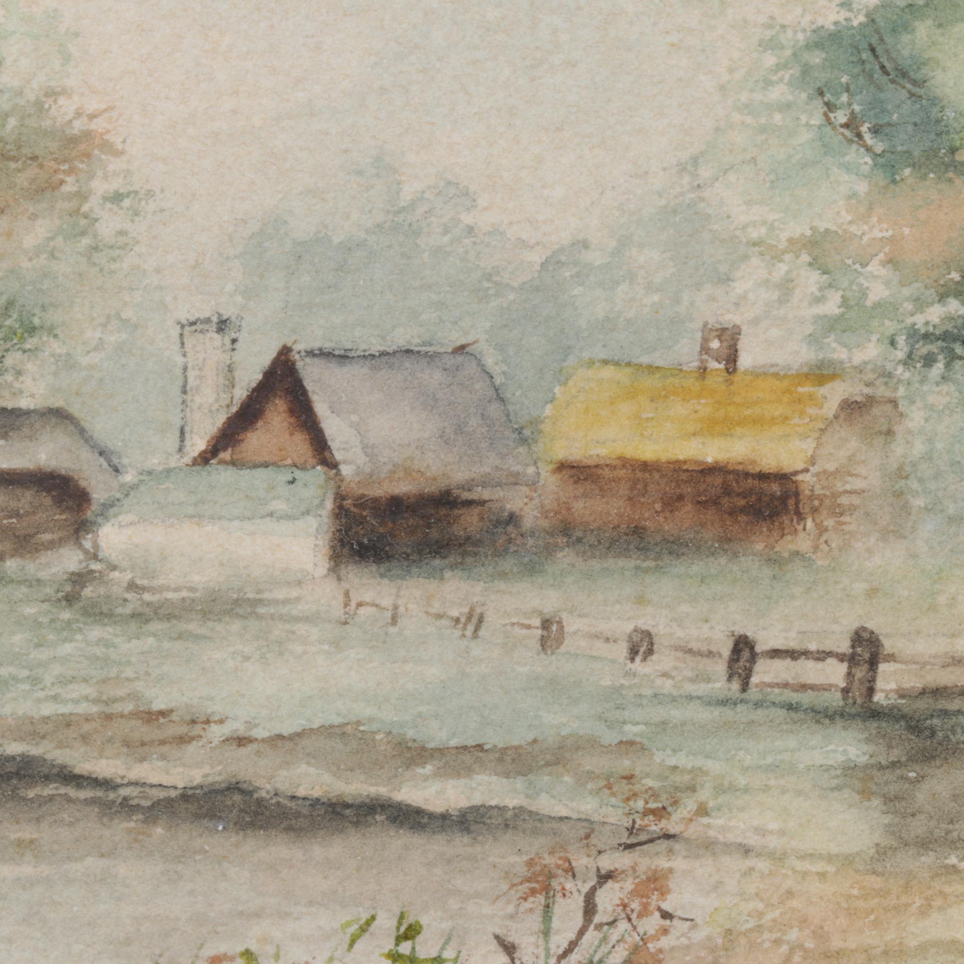 B.J. Eiswald Pastoral Farm Landscape Watercolor Painting, 1918