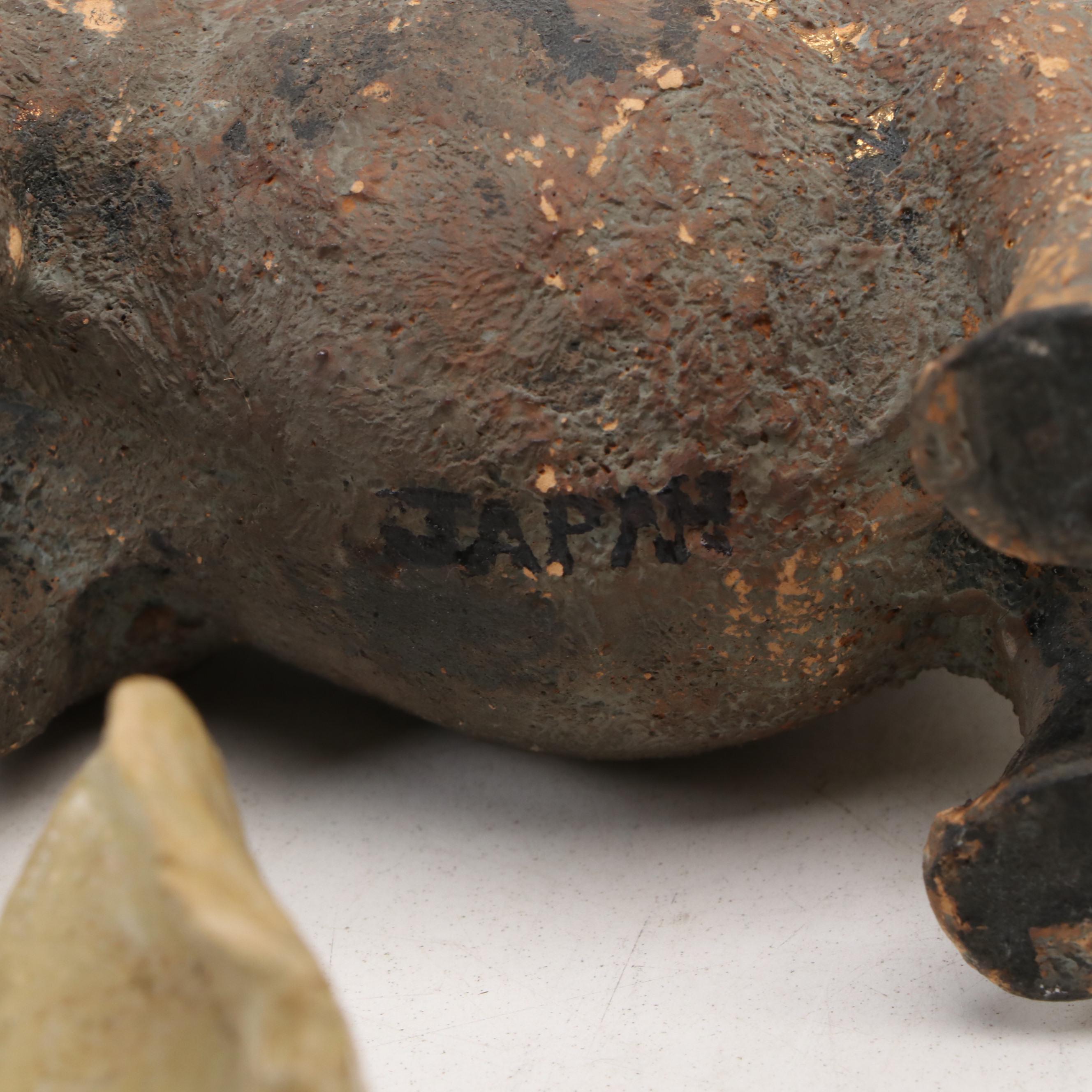 Japanese Metal Goat with Soapstone, Wood and Ceramic Figurines