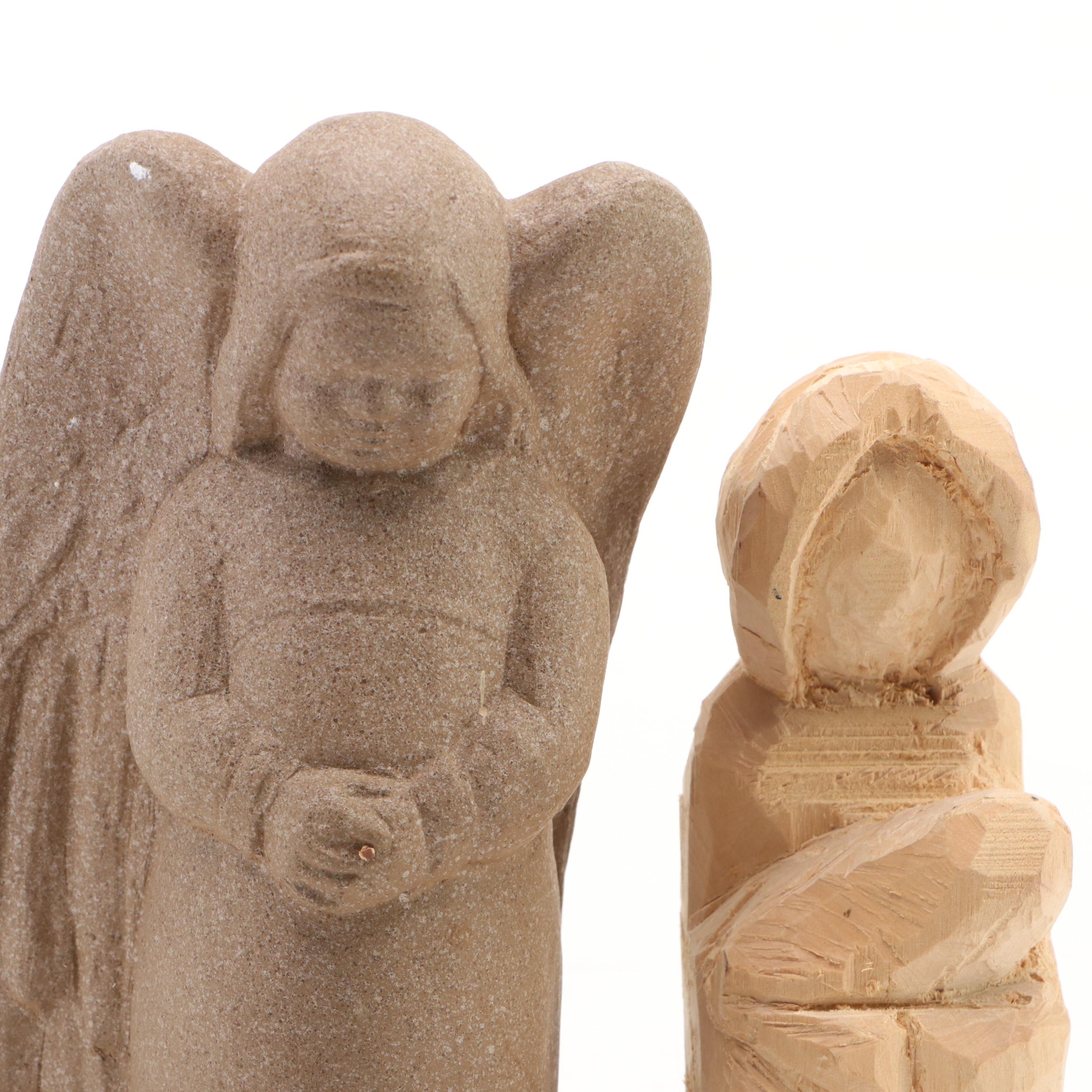 Japanese Metal Goat with Soapstone, Wood and Ceramic Figurines