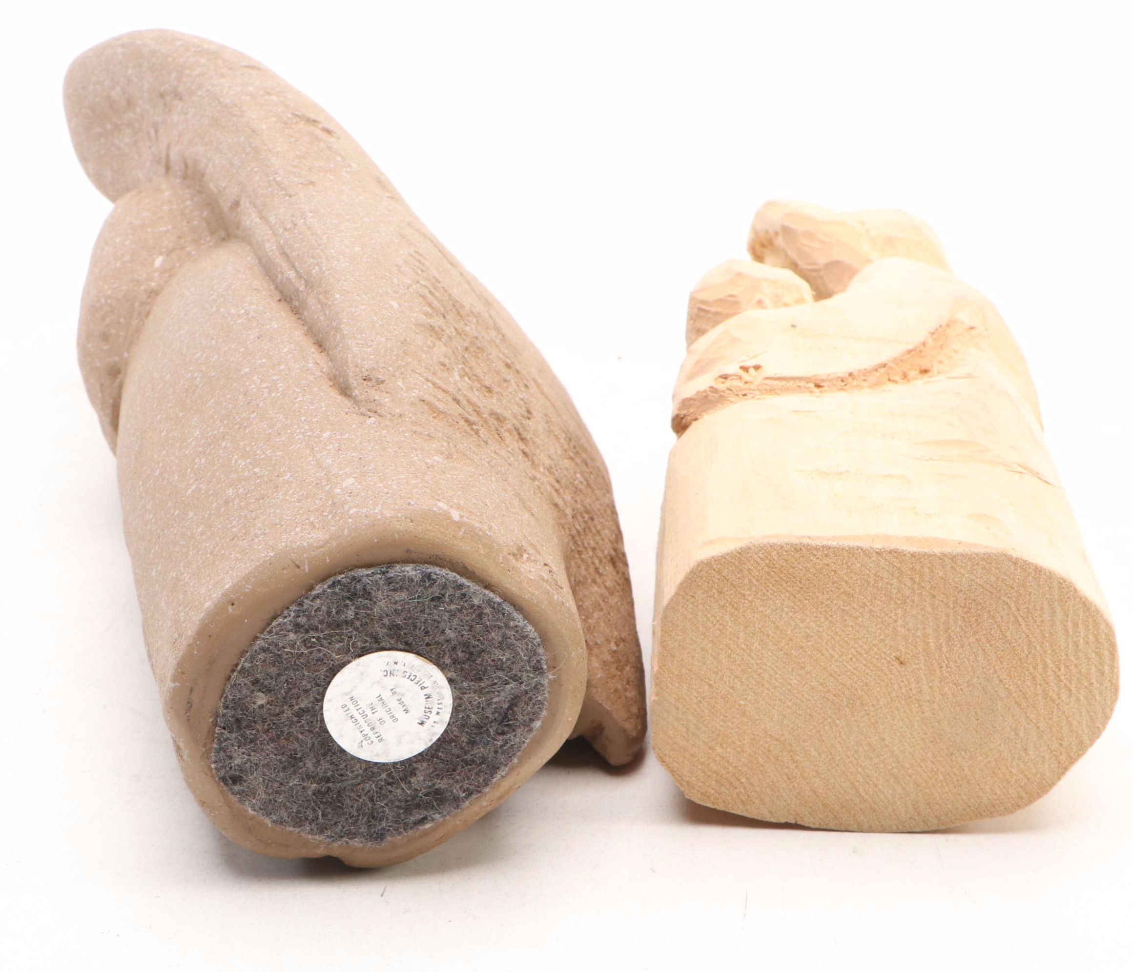 Japanese Metal Goat with Soapstone, Wood and Ceramic Figurines