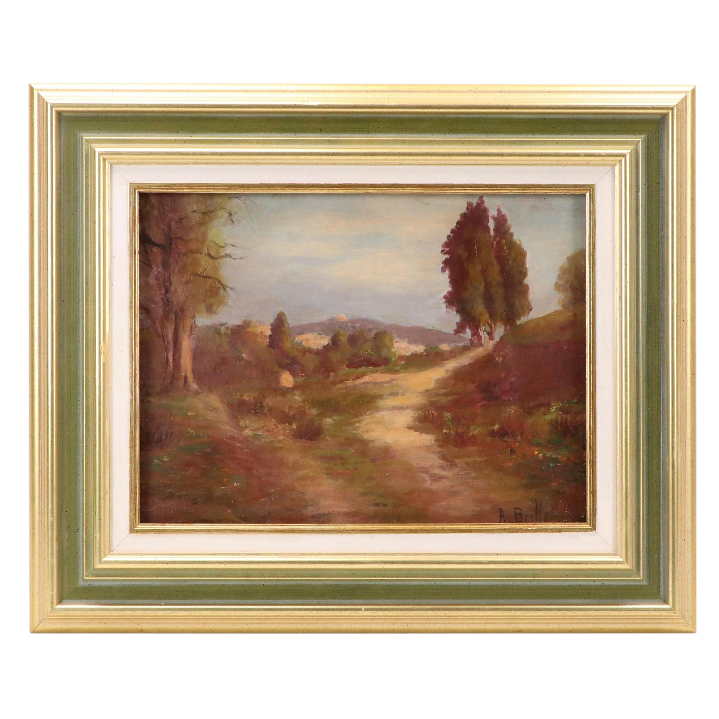 André Brillet Oil Painting "Les Collines des Falicon," Early to Mid-20th Century