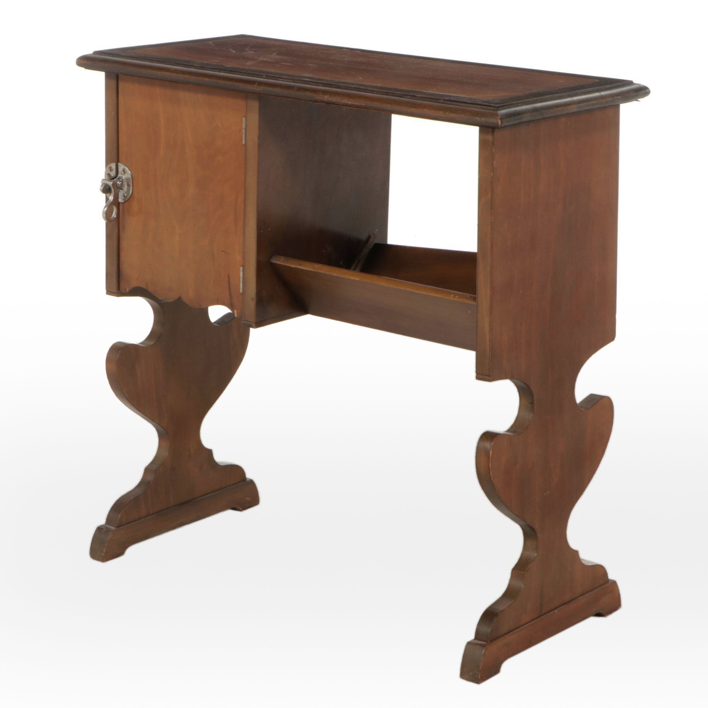 American Colonial Style Walnut Side Table with Humidor Cabinet and Book Trough