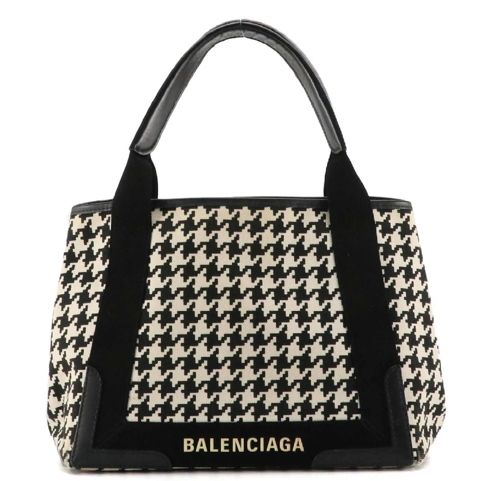 Balenciaga Houndstooth Canvas and Leather Tote with Zip Pouch