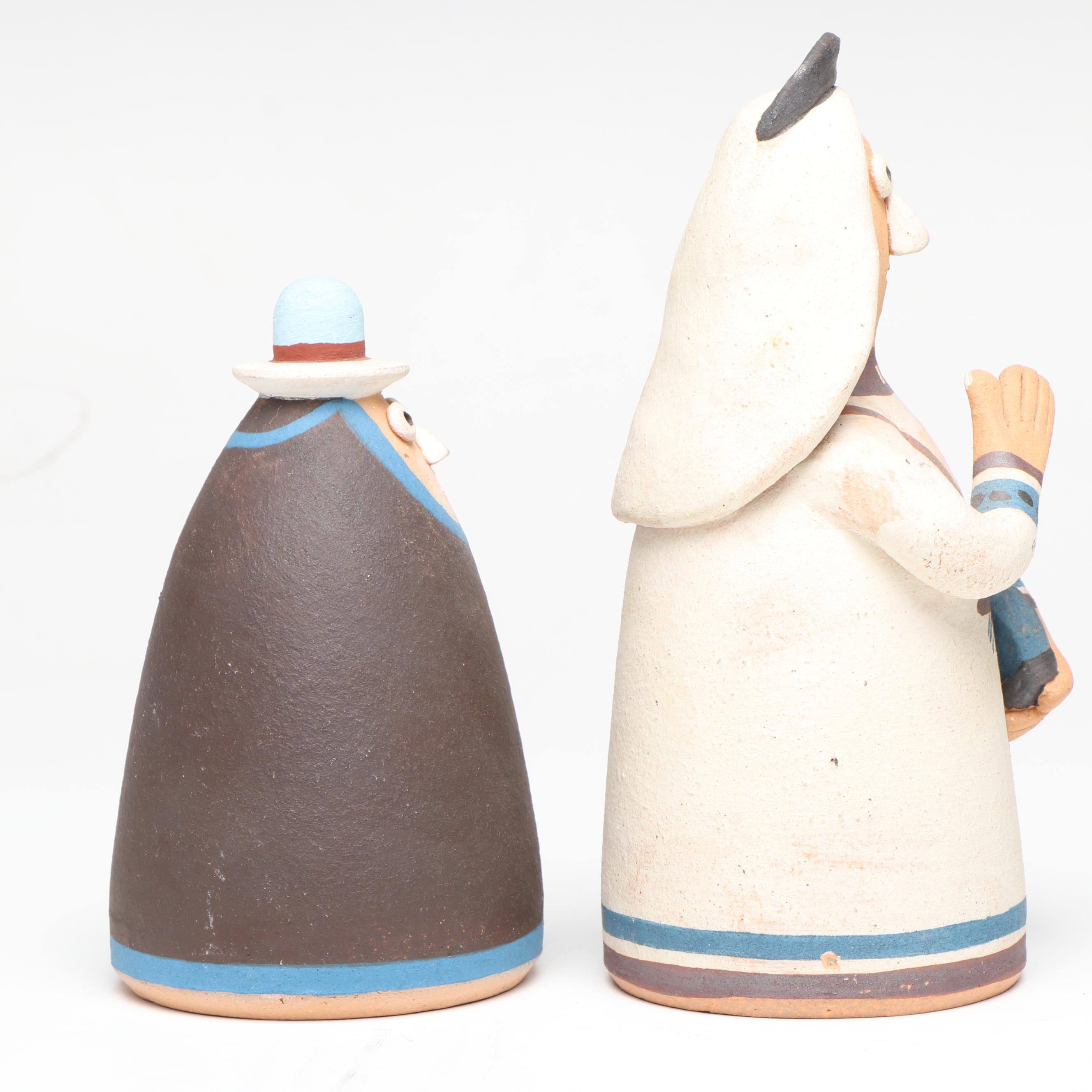 Mexican Barro Negro Lidded Jar with Venezuelan Folk Art Ceramic Figures