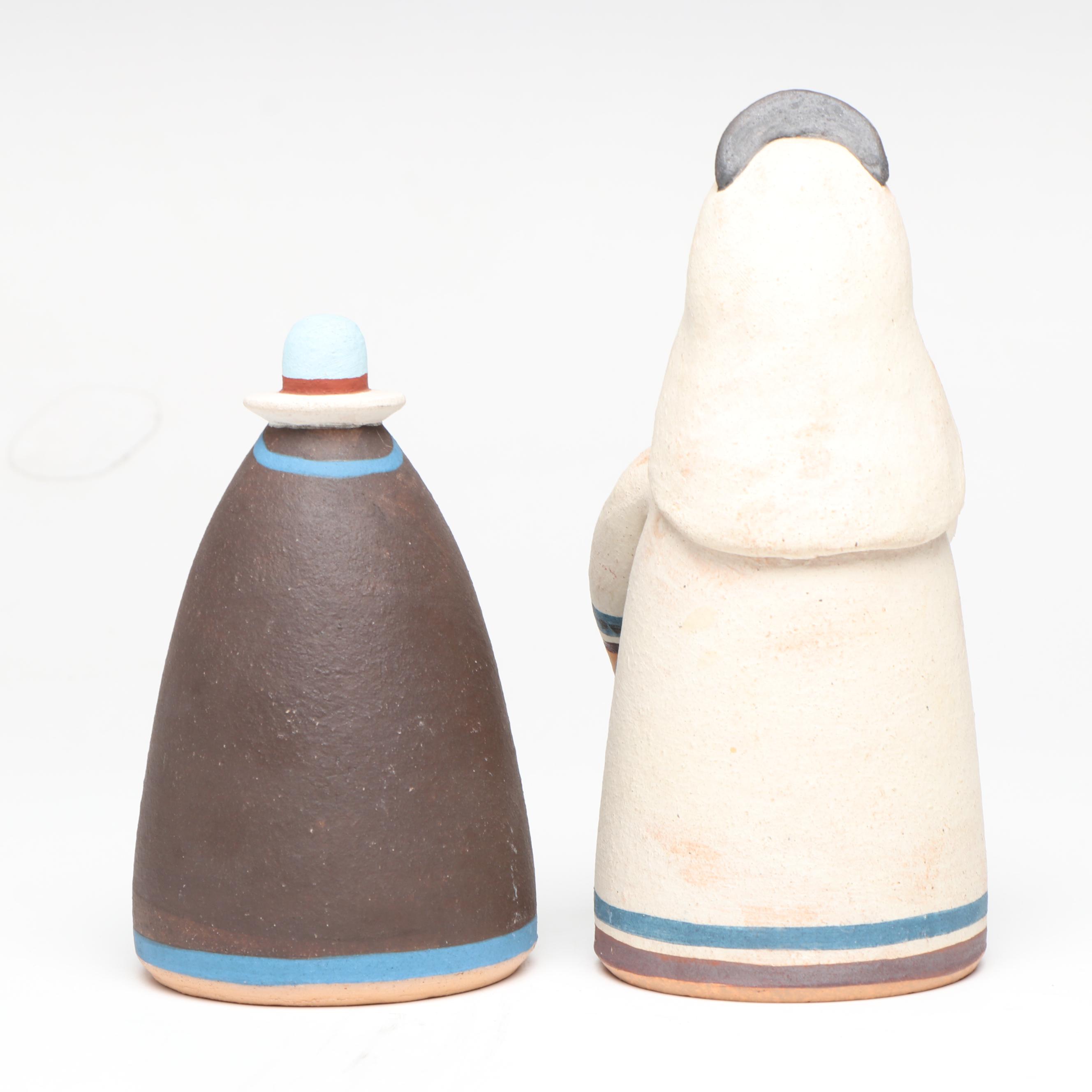 Mexican Barro Negro Lidded Jar with Venezuelan Folk Art Ceramic Figures