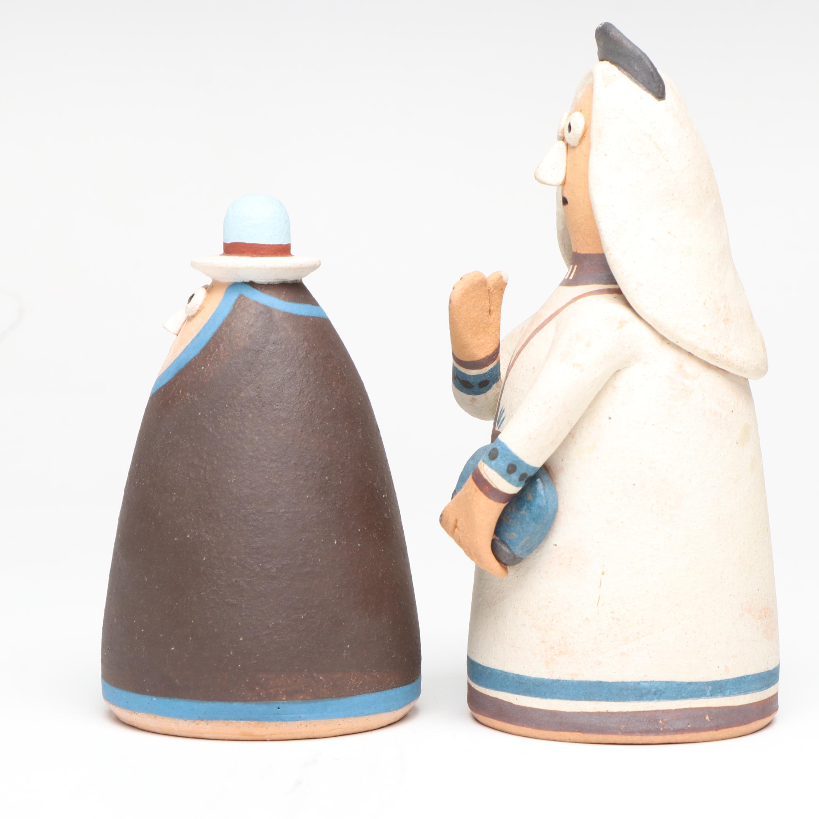 Mexican Barro Negro Lidded Jar with Venezuelan Folk Art Ceramic Figures