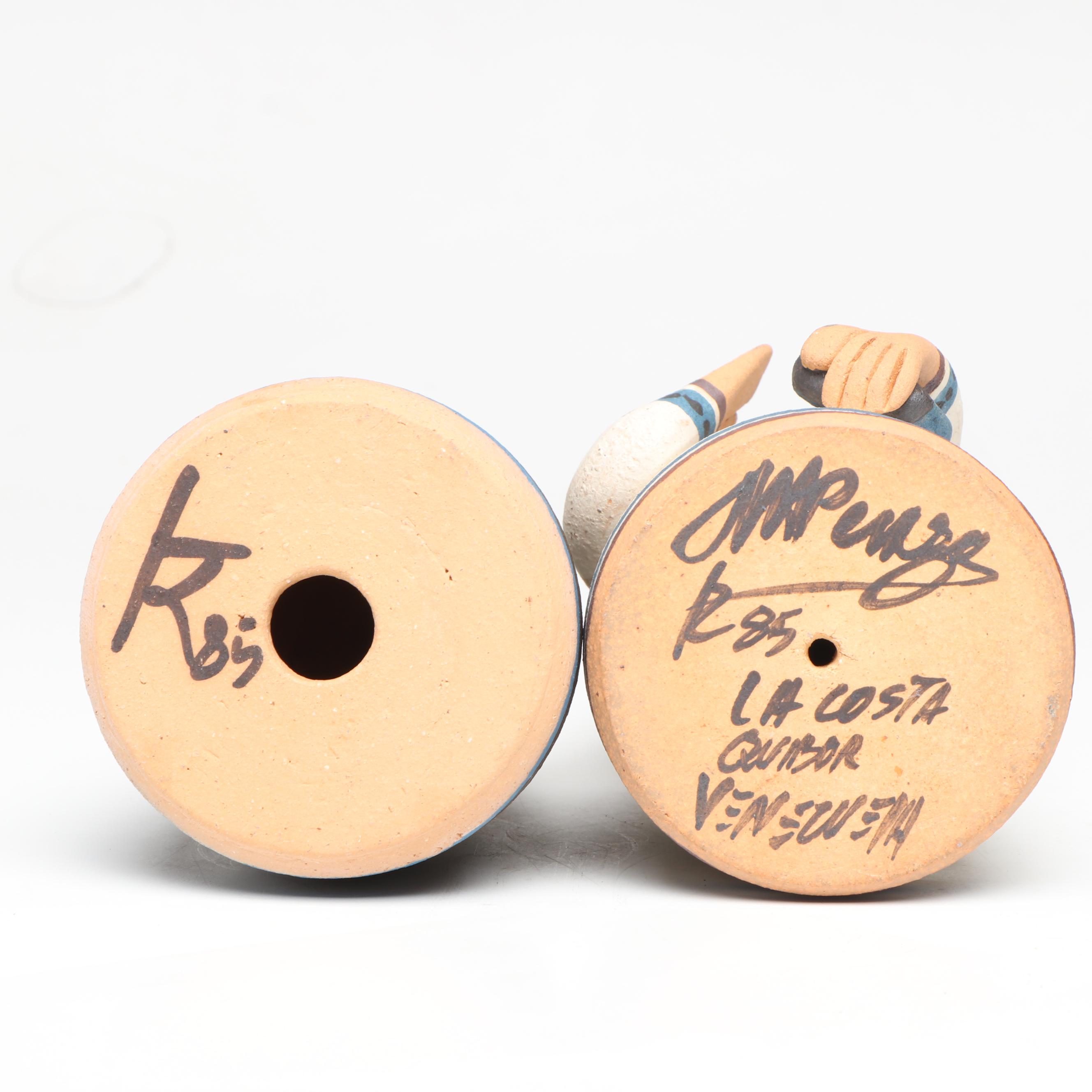 Mexican Barro Negro Lidded Jar with Venezuelan Folk Art Ceramic Figures