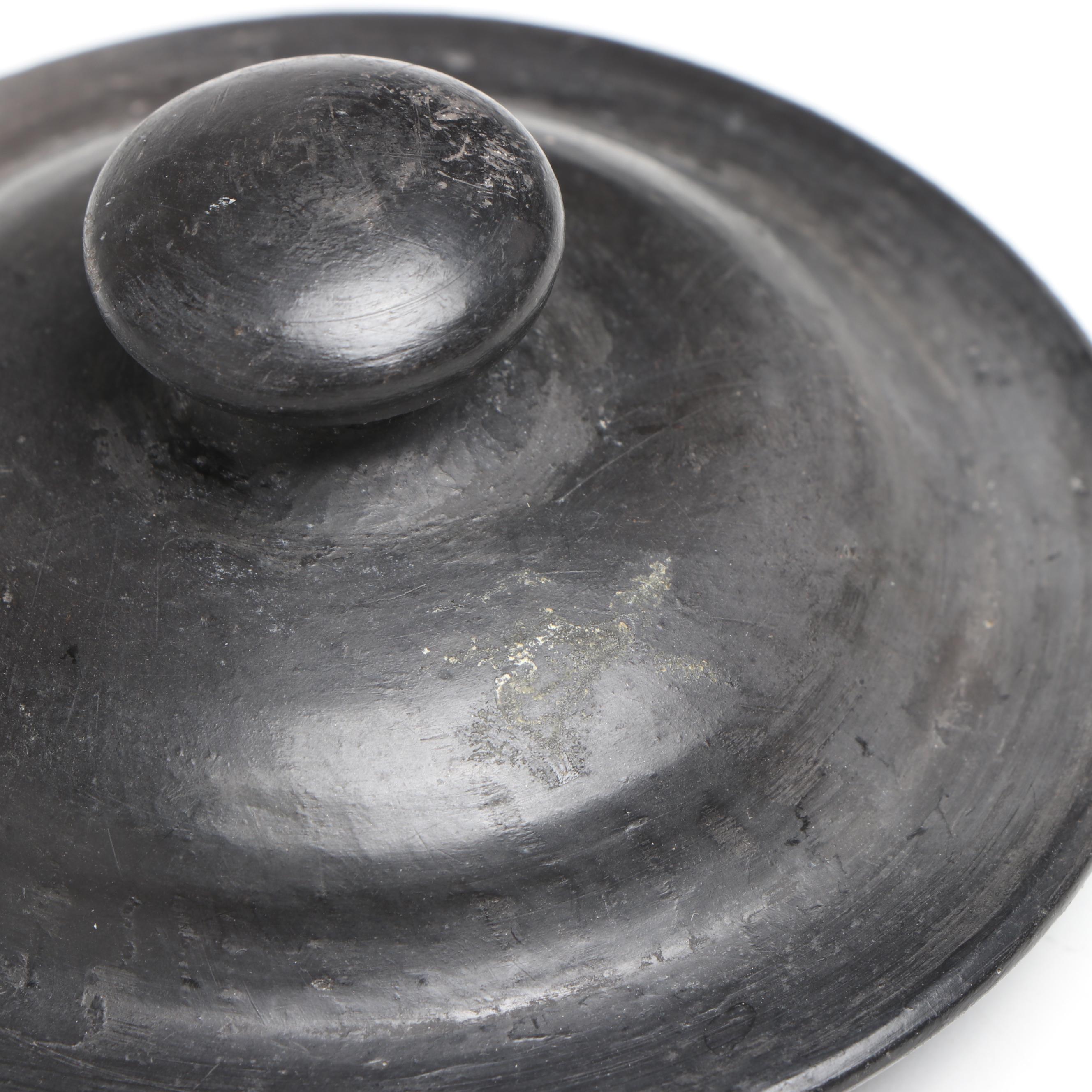 Mexican Barro Negro Lidded Jar with Venezuelan Folk Art Ceramic Figures