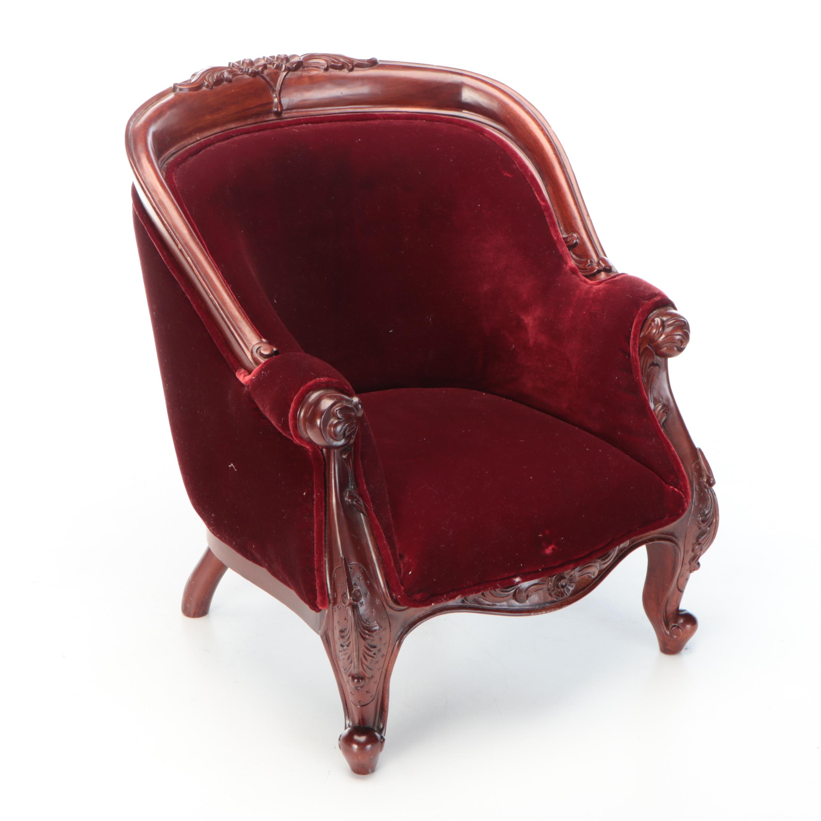 Victorian Style Children's Velvet Armchair with Side Chairs