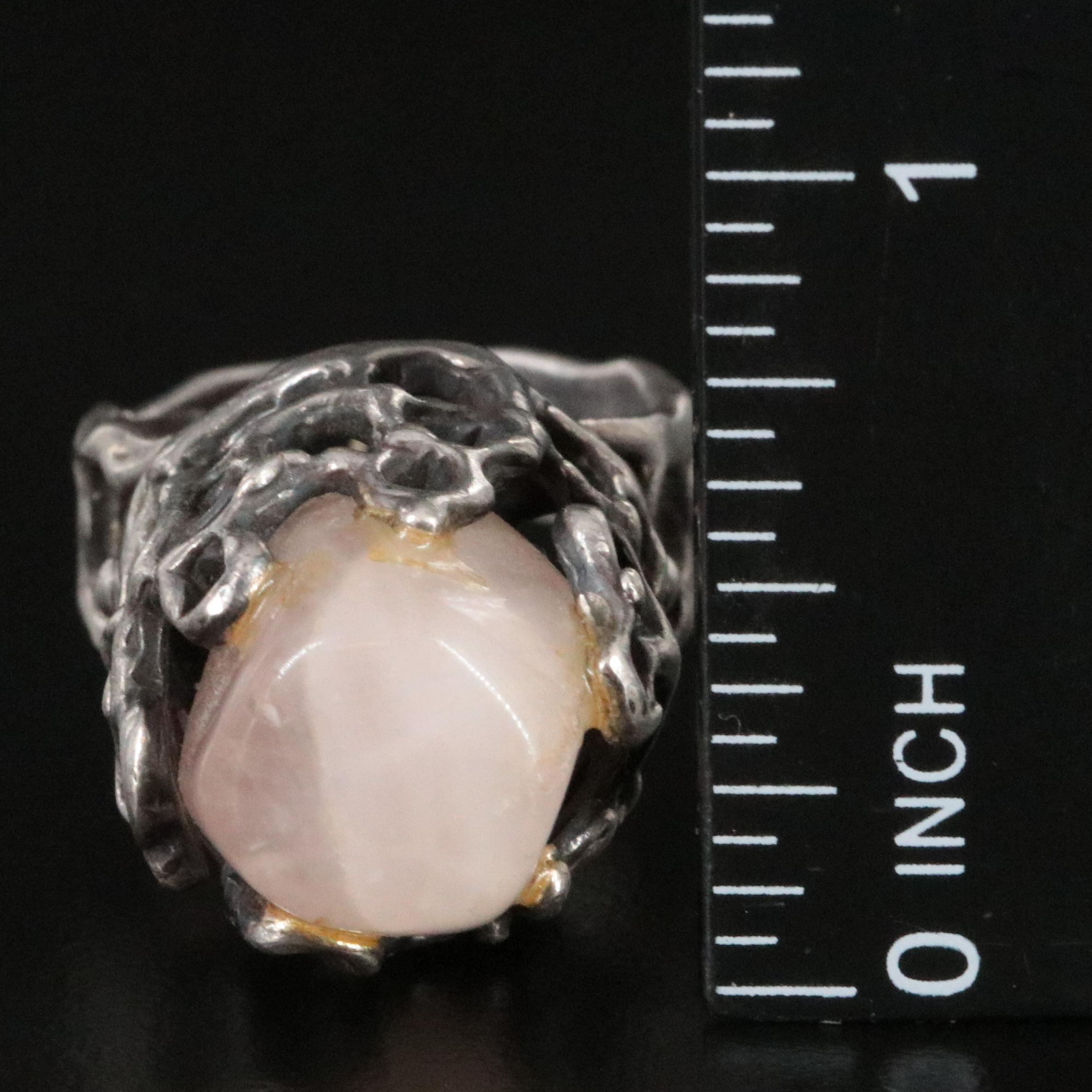 Sterling Rose Quartz Brutalist Ring