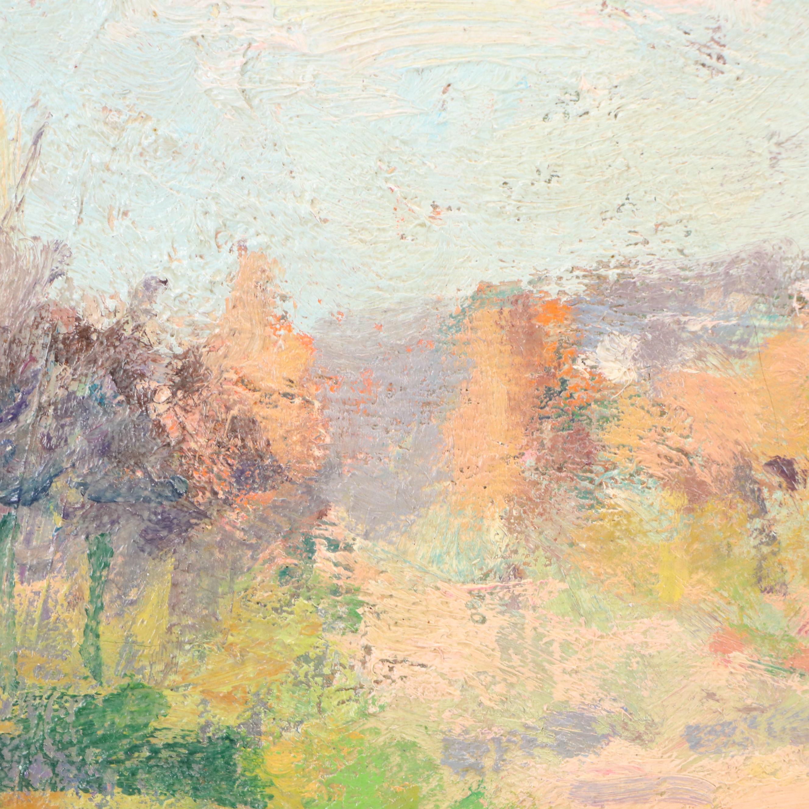 Impressionist Style Impasto Oil Painting of Tree-Lined Country Road