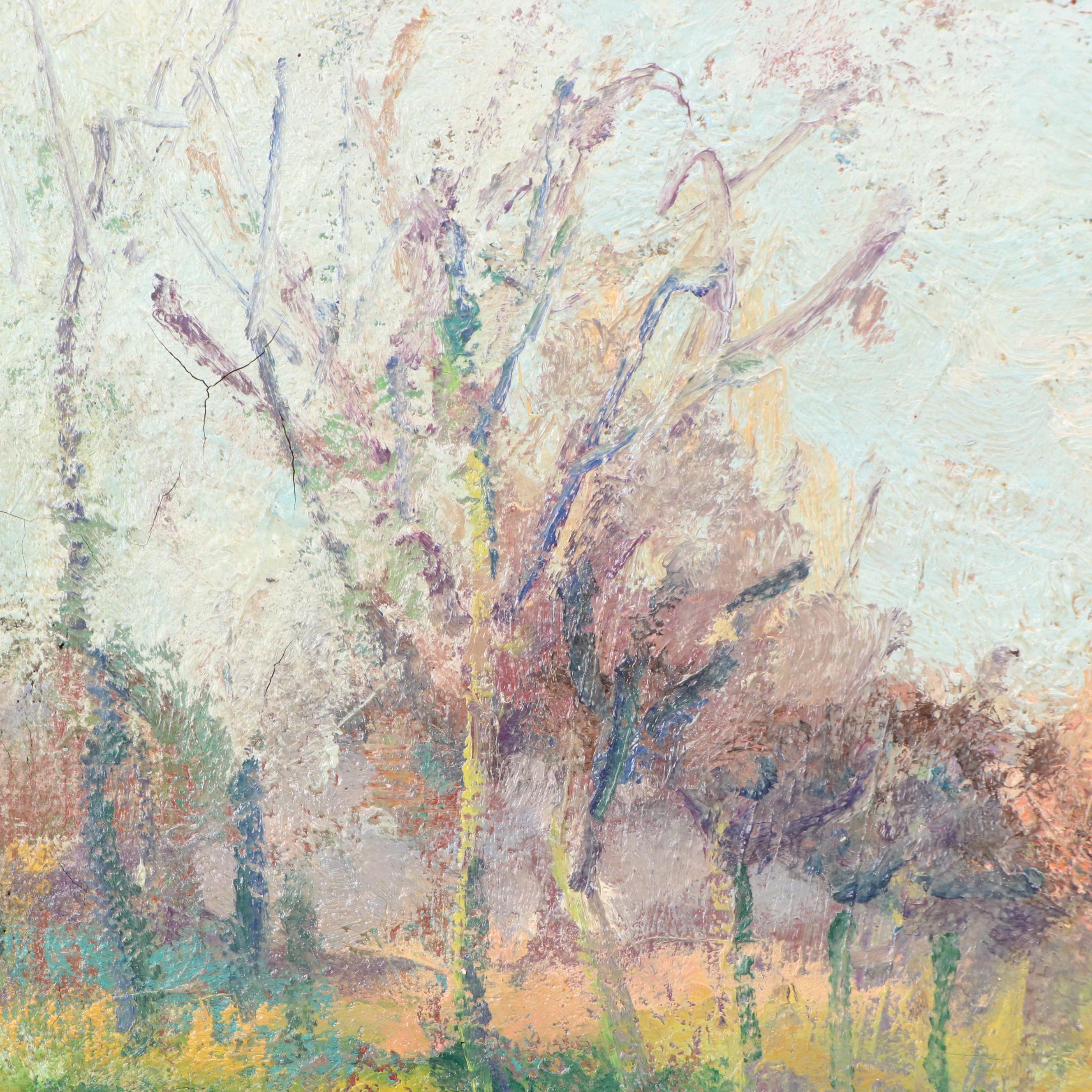 Impressionist Style Impasto Oil Painting of Tree-Lined Country Road