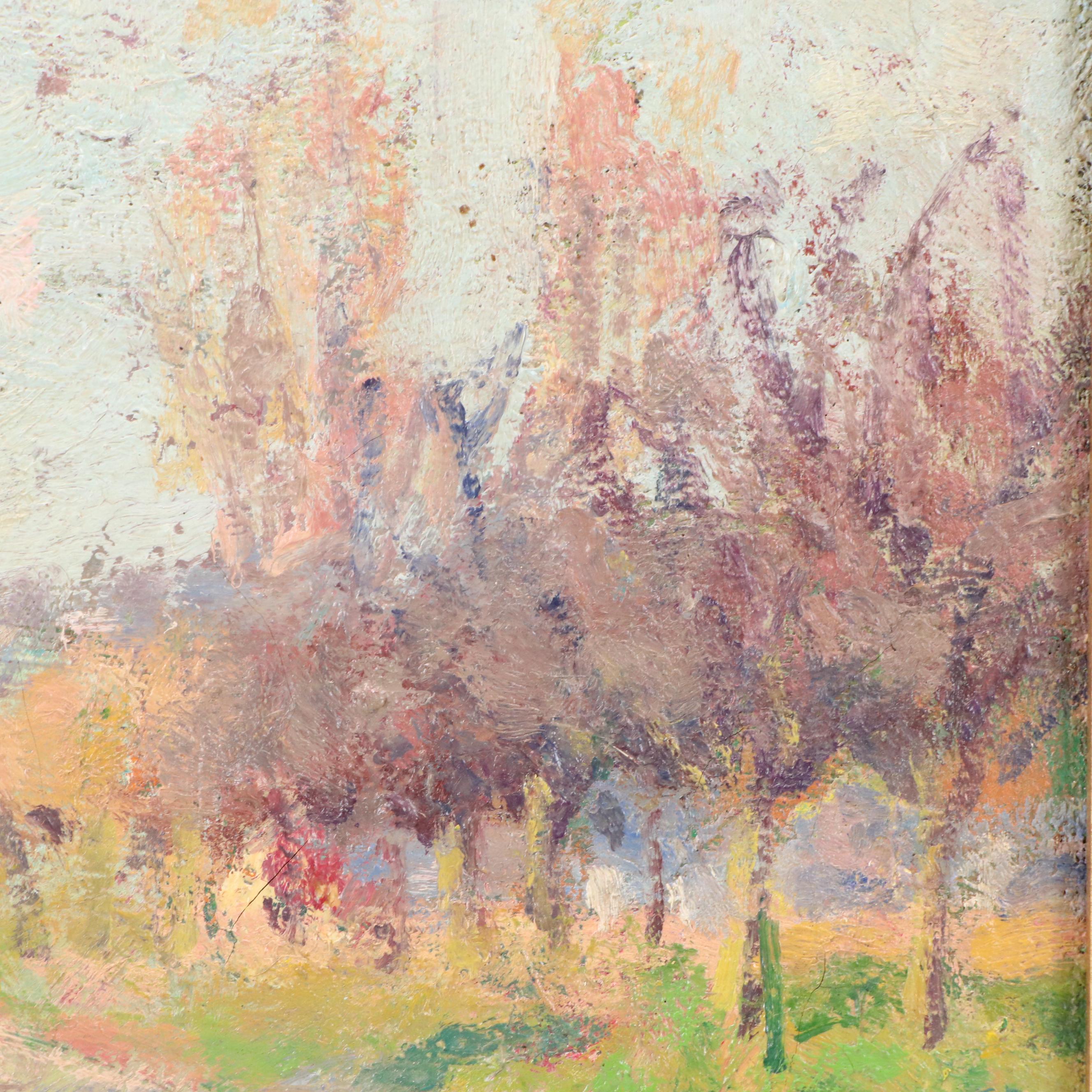 Impressionist Style Impasto Oil Painting of Tree-Lined Country Road