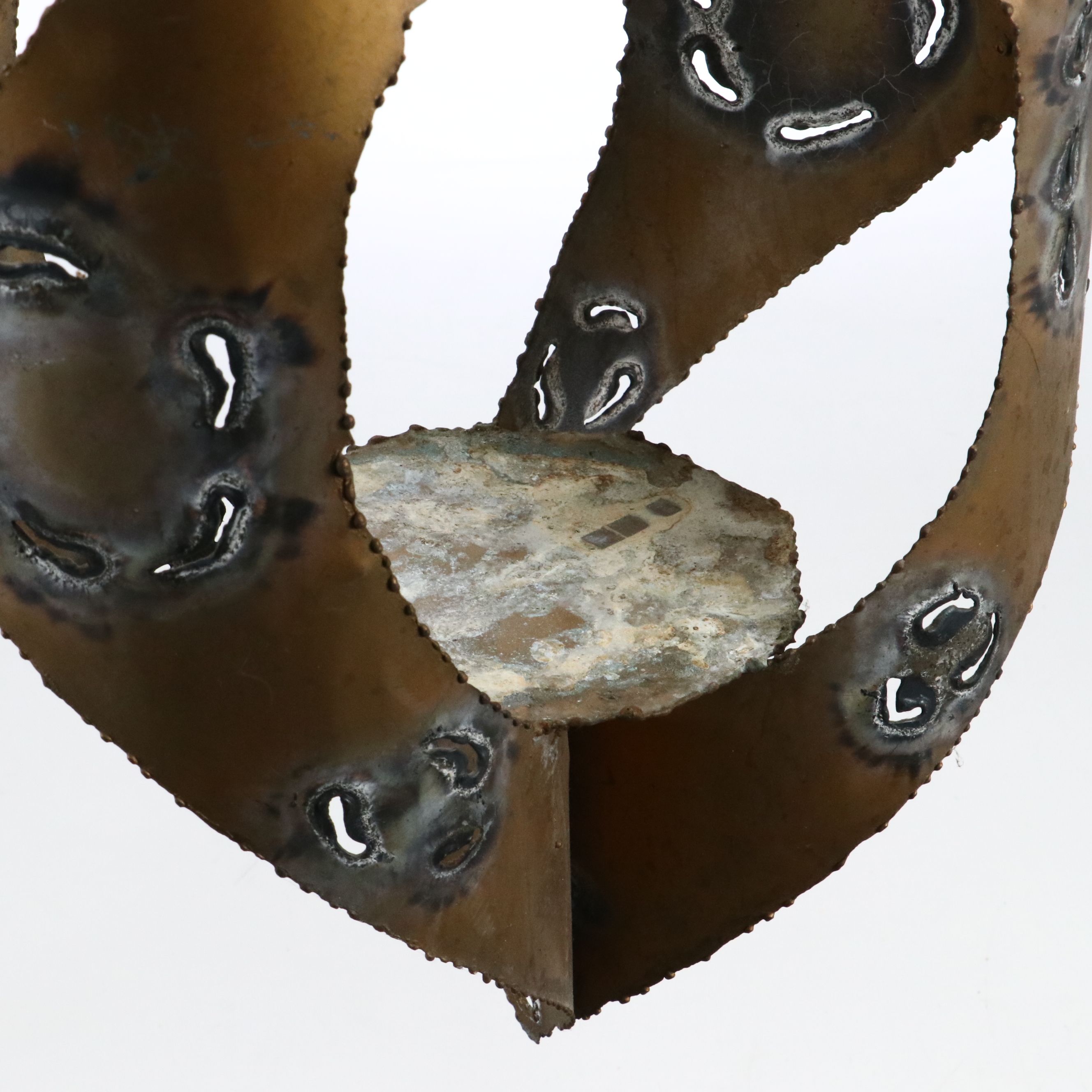 Mid Century Modern Brutalist Torch Welded Pendant Candle Holder