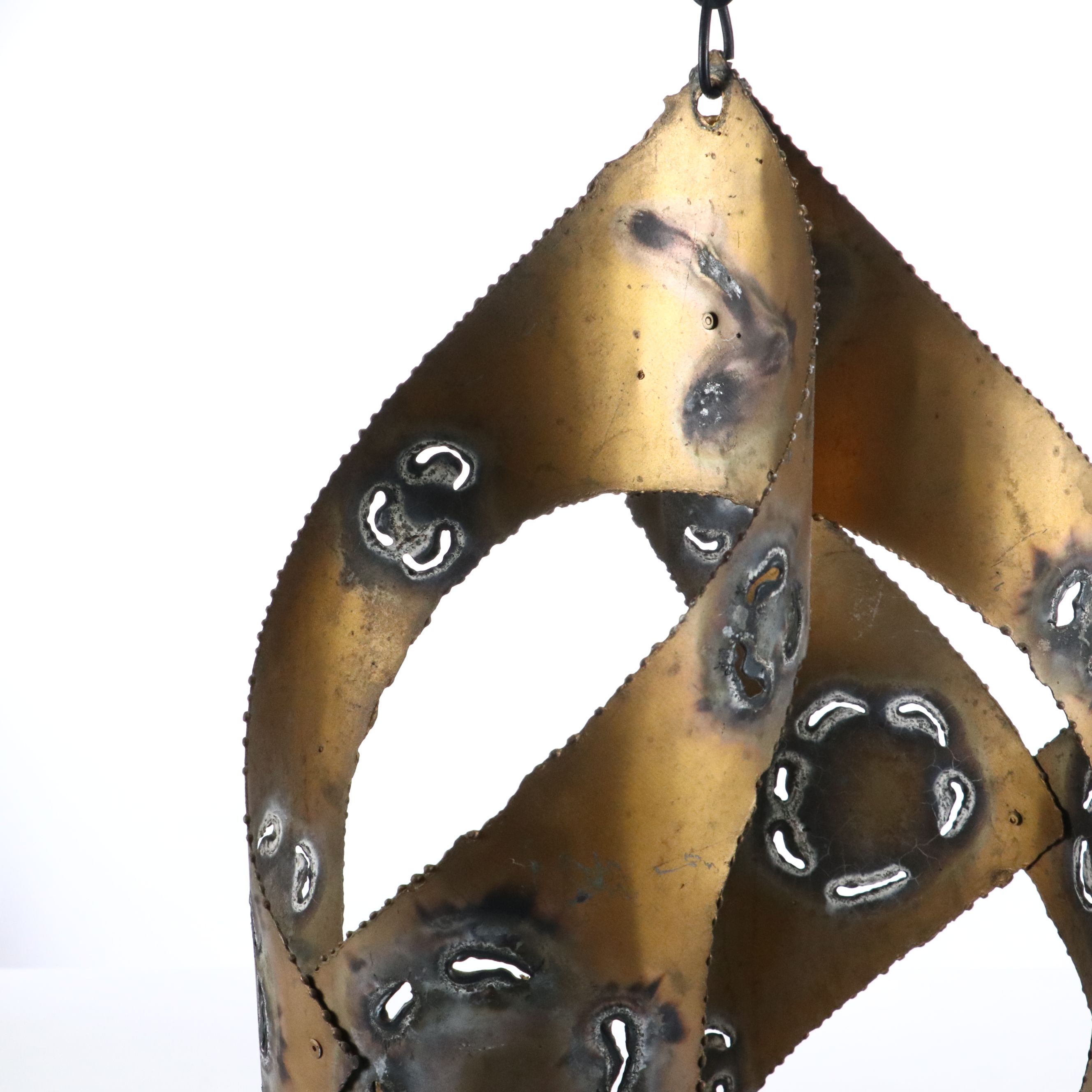 Mid Century Modern Brutalist Torch Welded Pendant Candle Holder