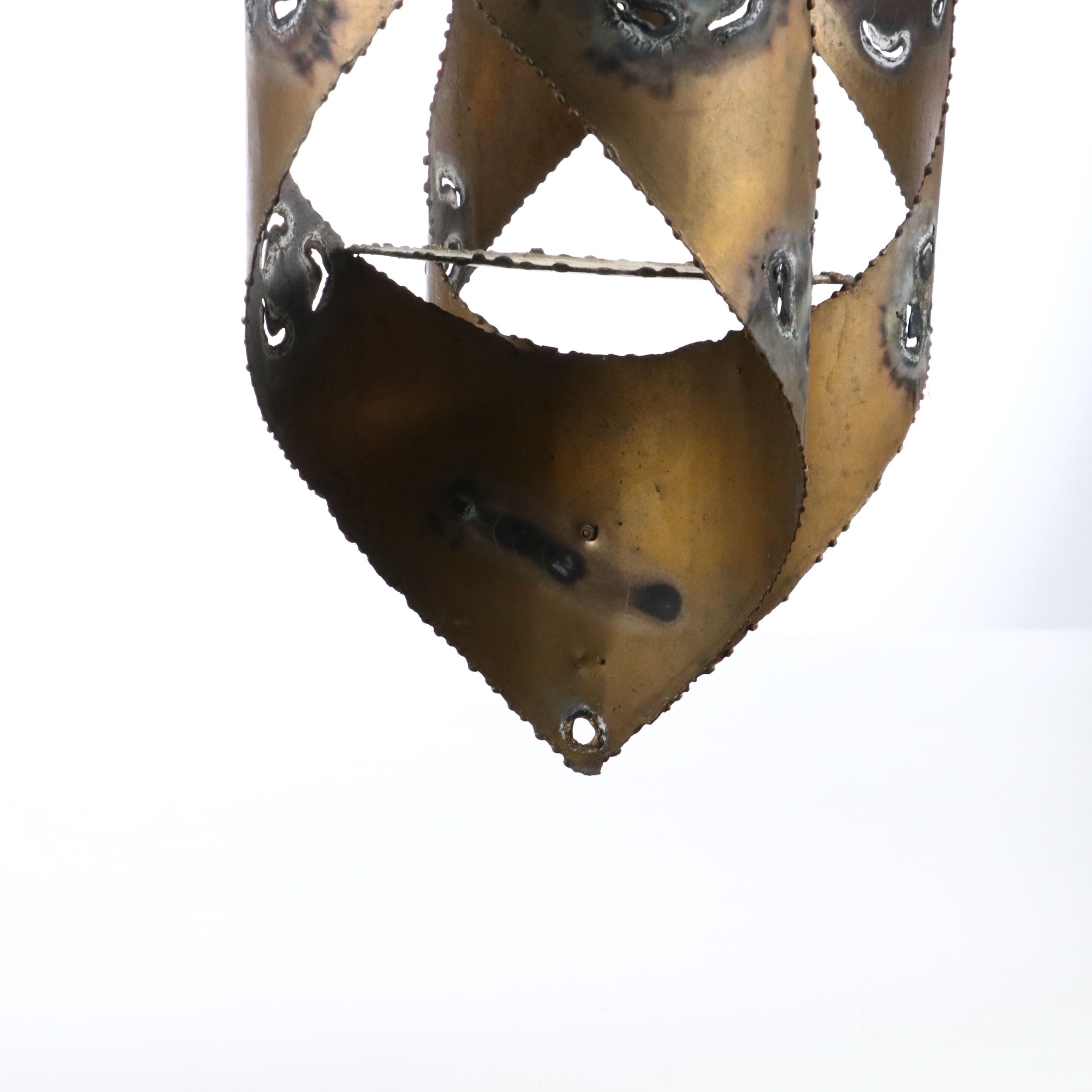 Mid Century Modern Brutalist Torch Welded Pendant Candle Holder