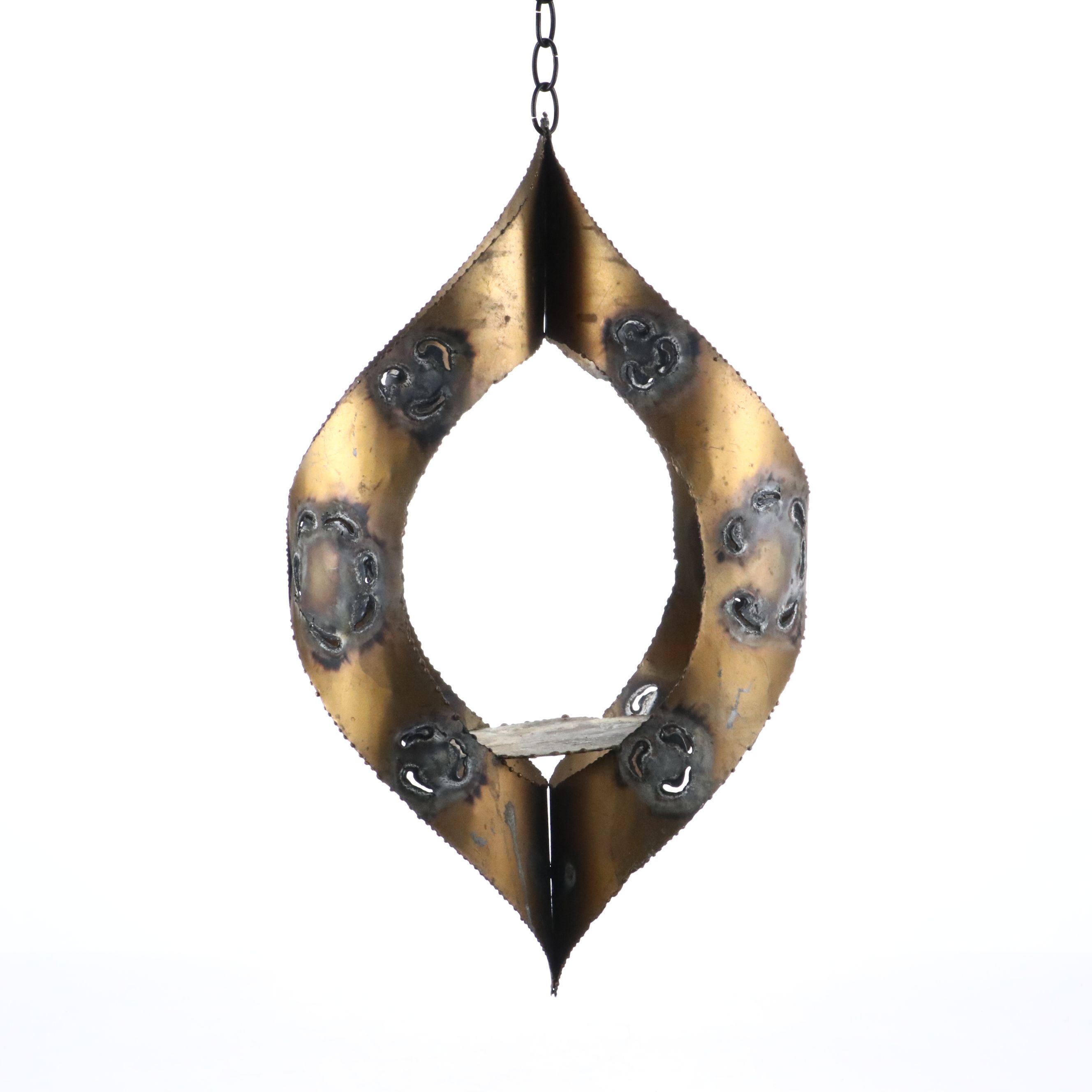 Mid Century Modern Brutalist Torch Welded Pendant Candle Holder