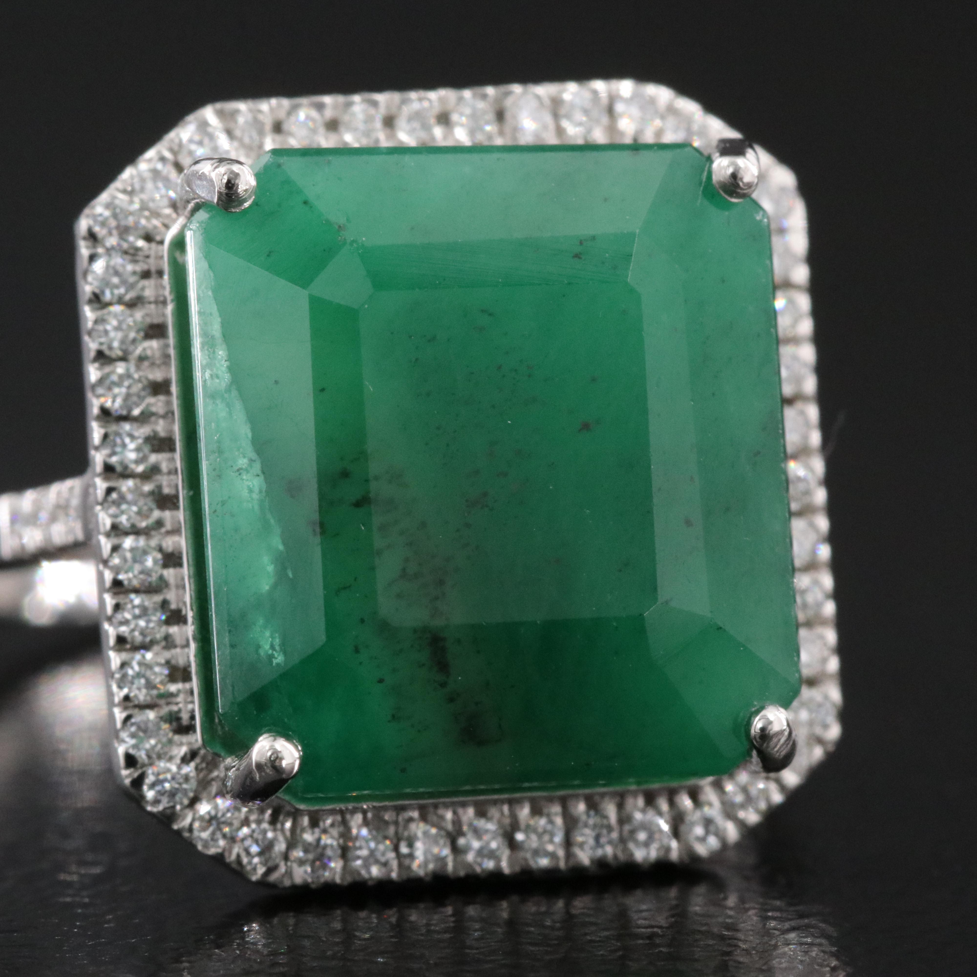 Platinum 8.05 CT Emerald and 0.21 CTW Diamond Ring
