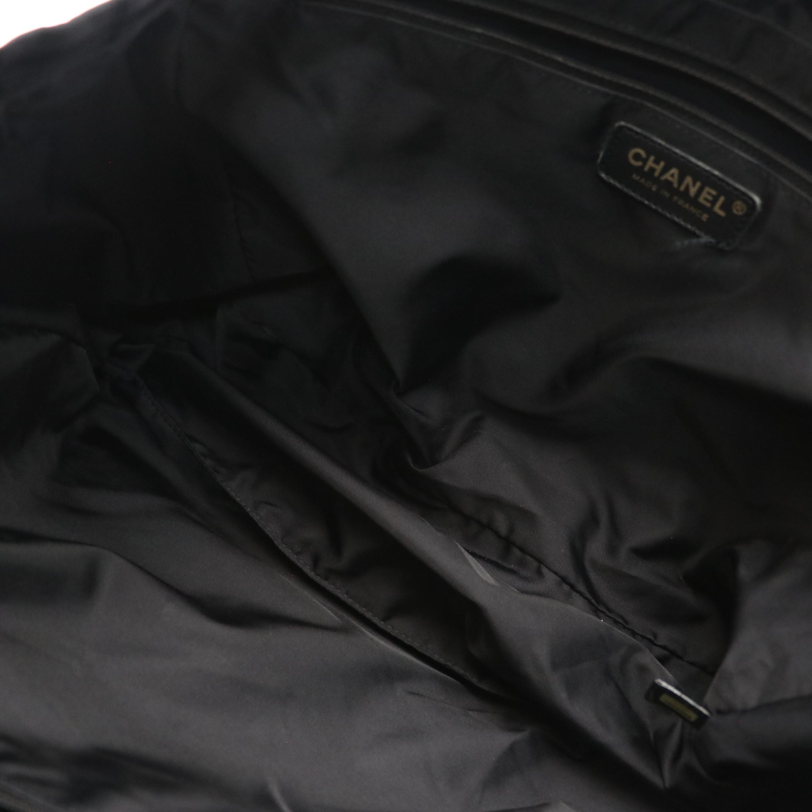 Chanel Travel Ligne Shoulder Tote in Black CC Nylon Jacquard with Leather Trim