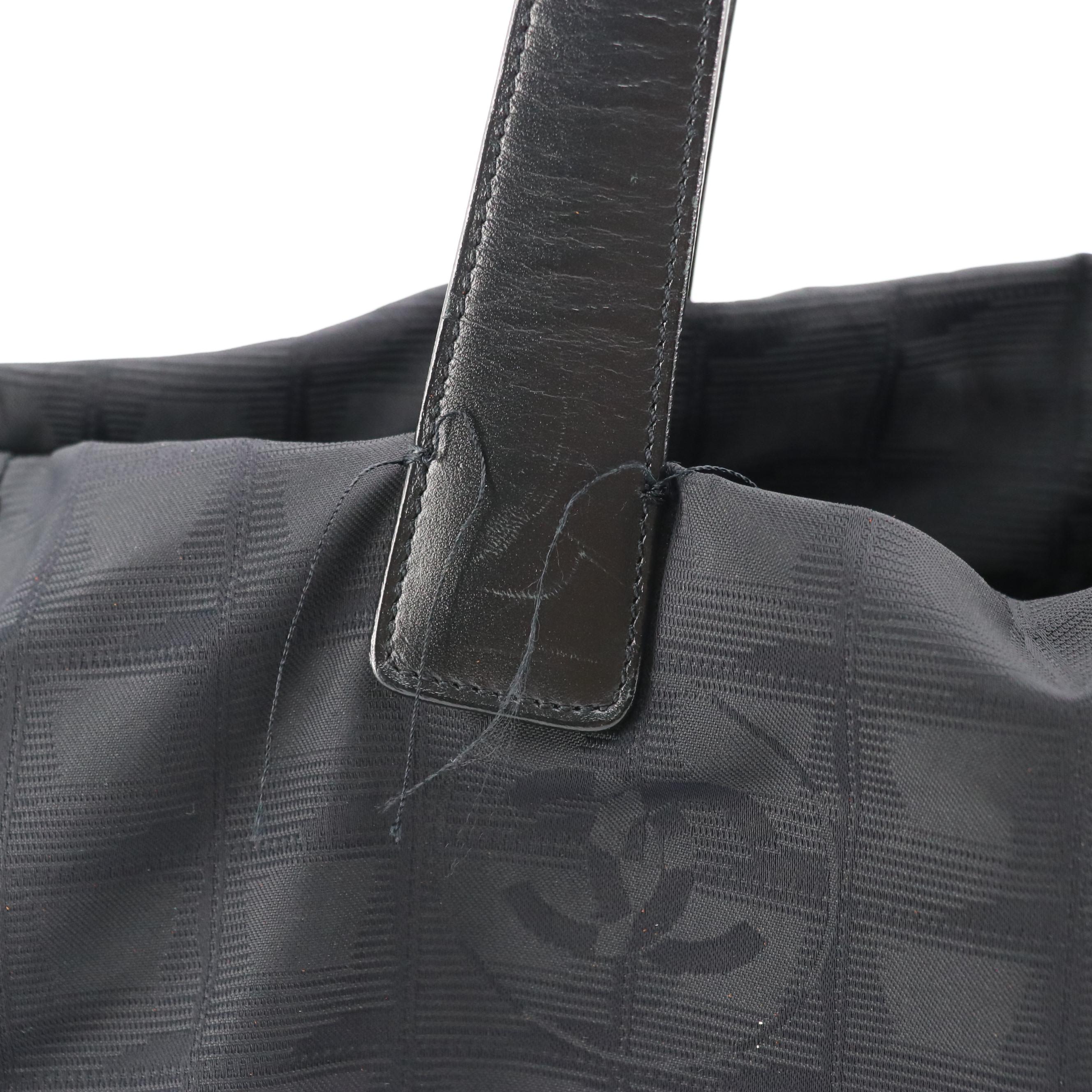 Chanel Travel Ligne Shoulder Tote in Black CC Nylon Jacquard with Leather Trim