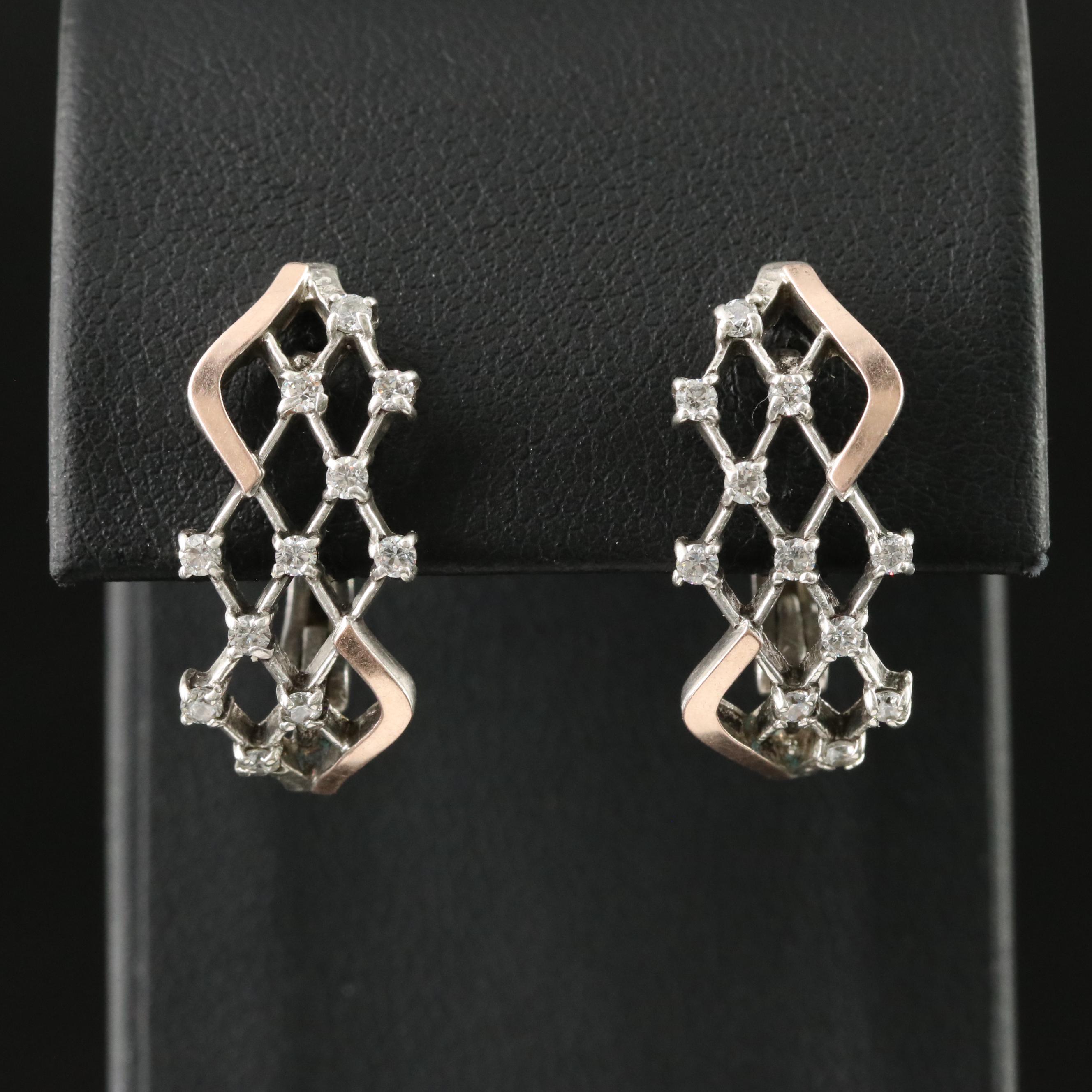 Sterling CZ Lattice Earrings with 9K Rose Gold Accent