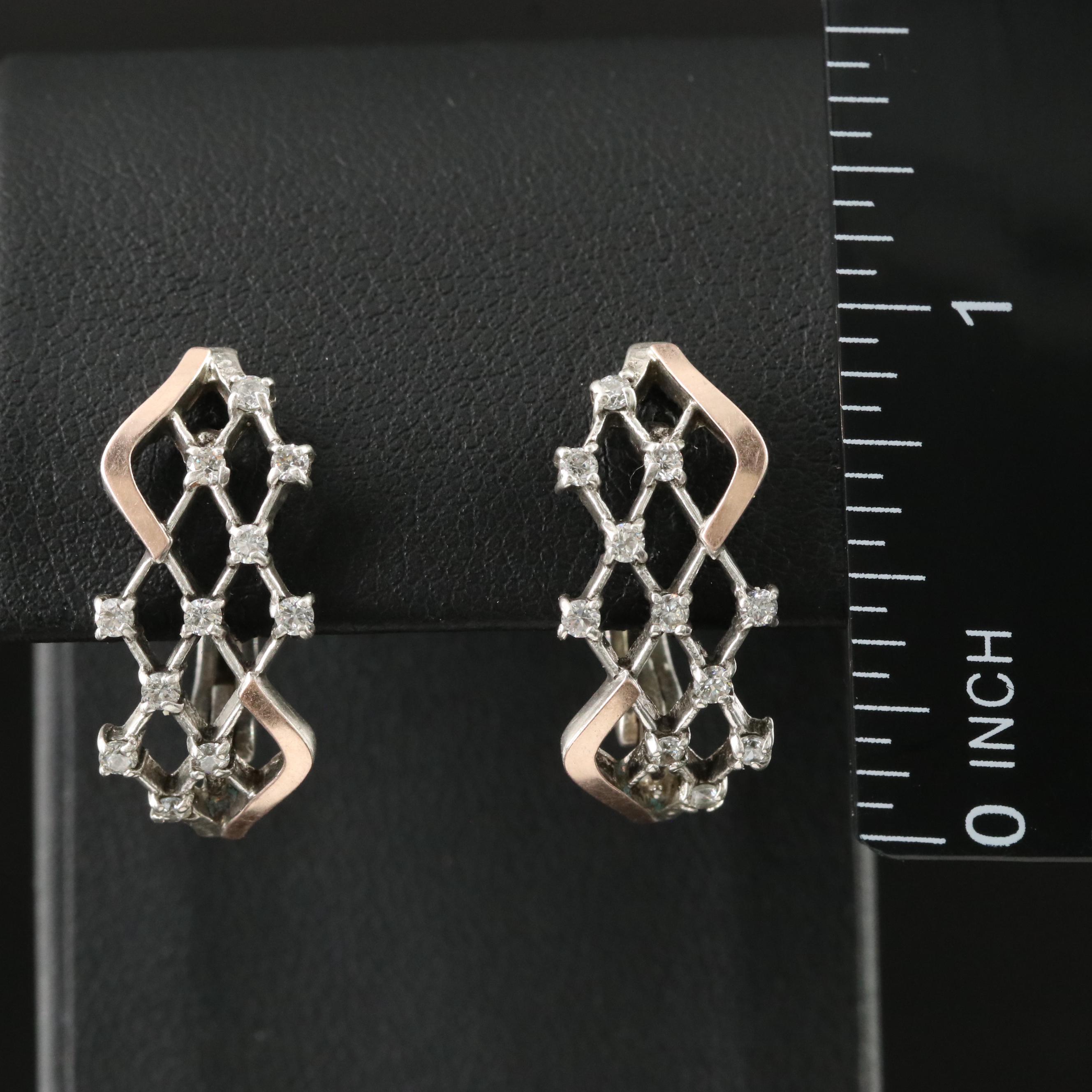 Sterling CZ Lattice Earrings with 9K Rose Gold Accent
