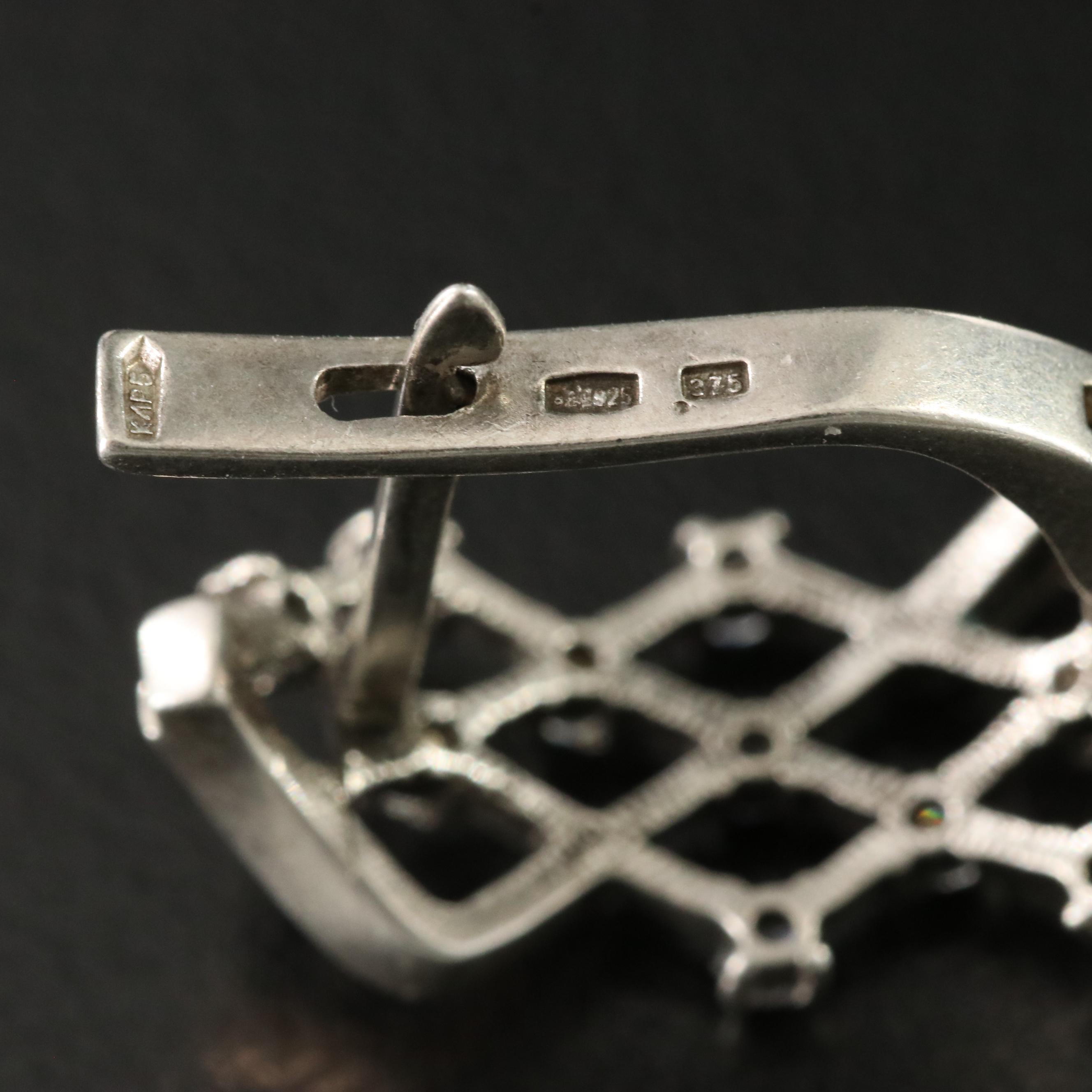 Sterling CZ Lattice Earrings with 9K Rose Gold Accent