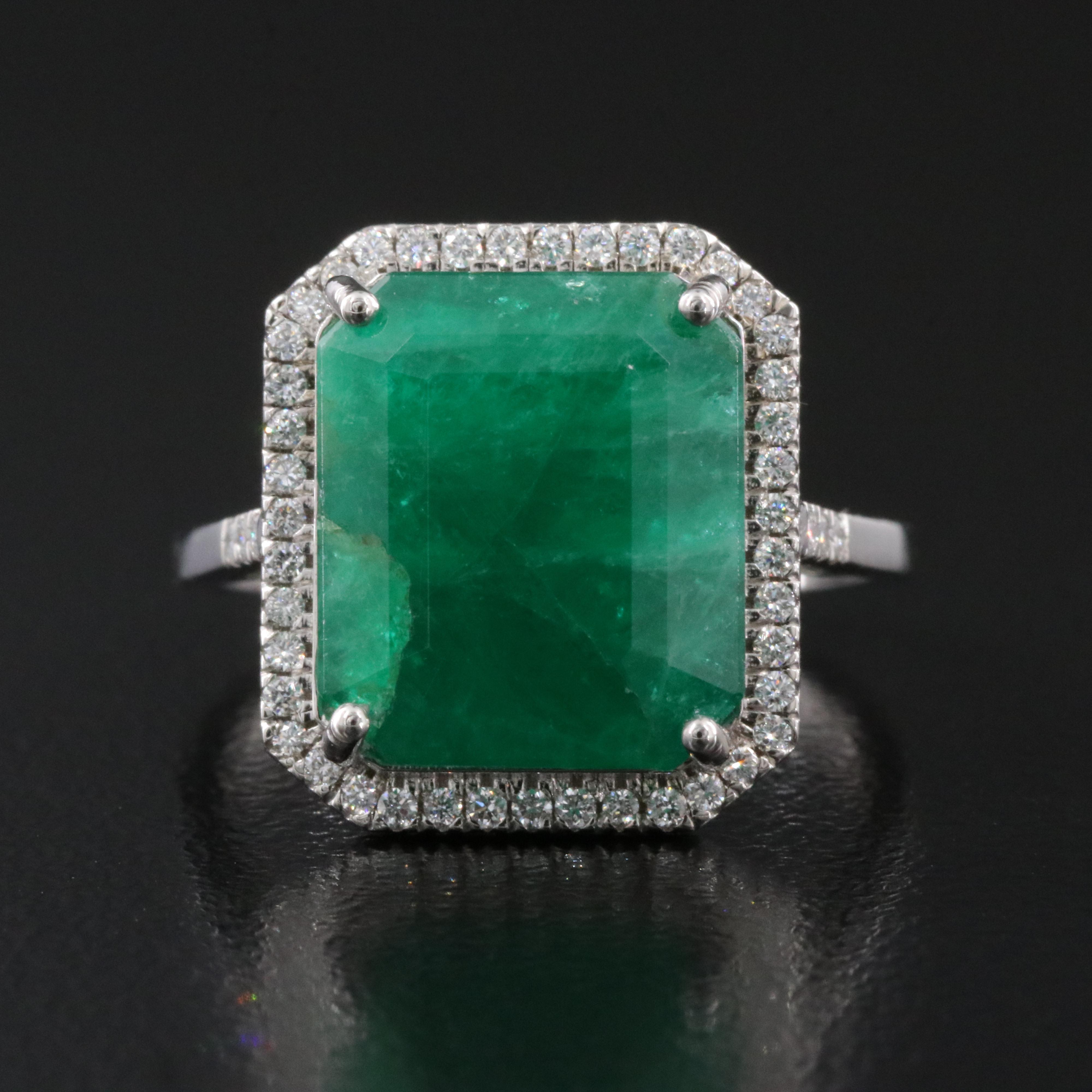 Platinum 7.54 CT Emerald and 0.19 CTW Diamond Ring