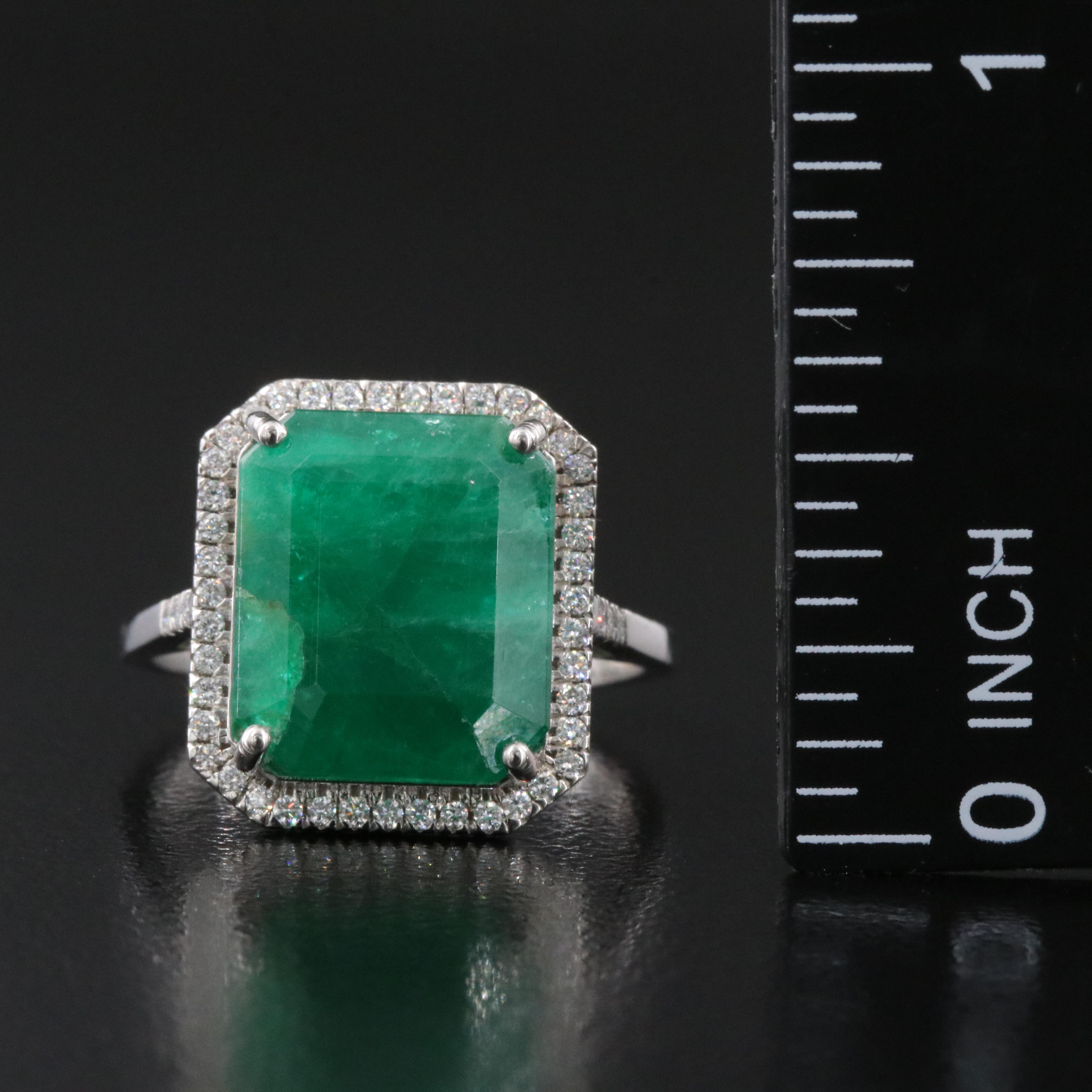 Platinum 7.54 CT Emerald and 0.19 CTW Diamond Ring