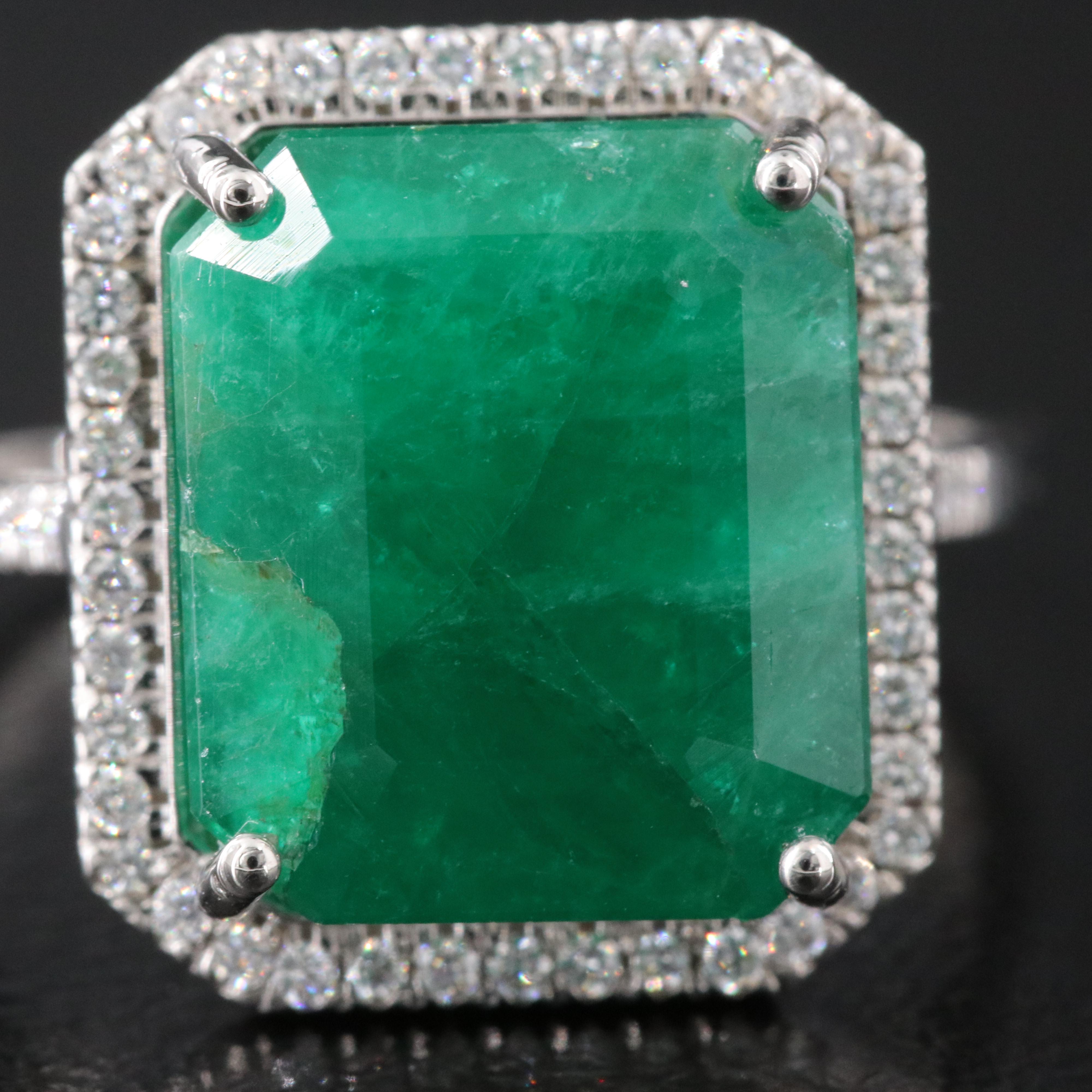 Platinum 7.54 CT Emerald and 0.19 CTW Diamond Ring