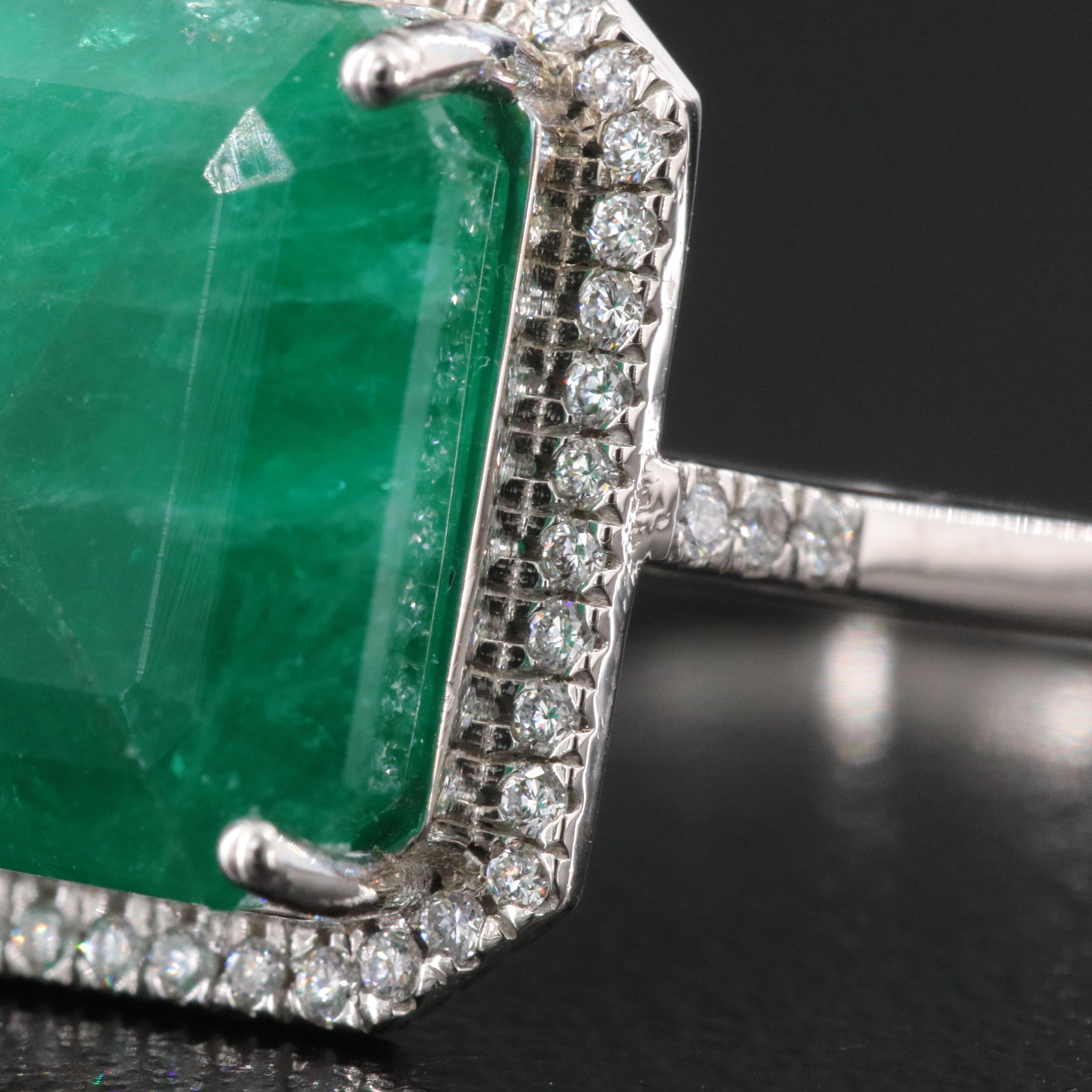 Platinum 7.54 CT Emerald and 0.19 CTW Diamond Ring