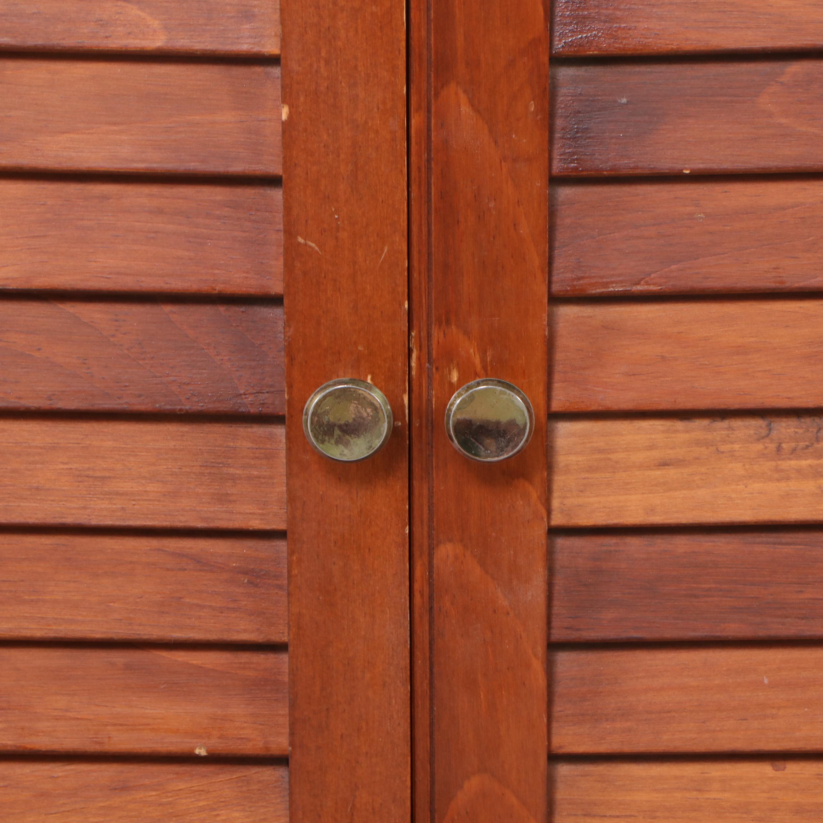 Mid Century Modern Wood Cabinet with Louvered Doors