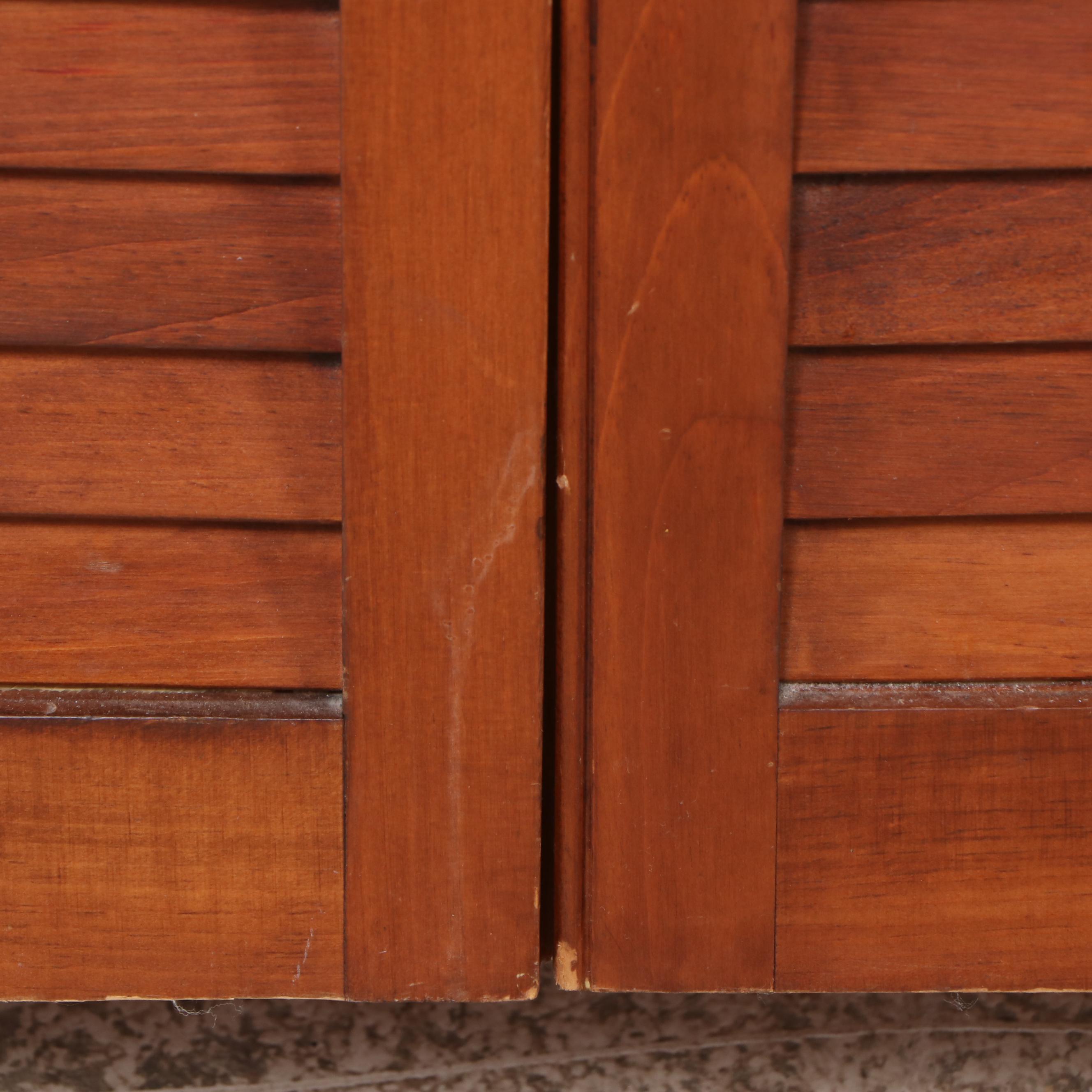 Mid Century Modern Wood Cabinet with Louvered Doors