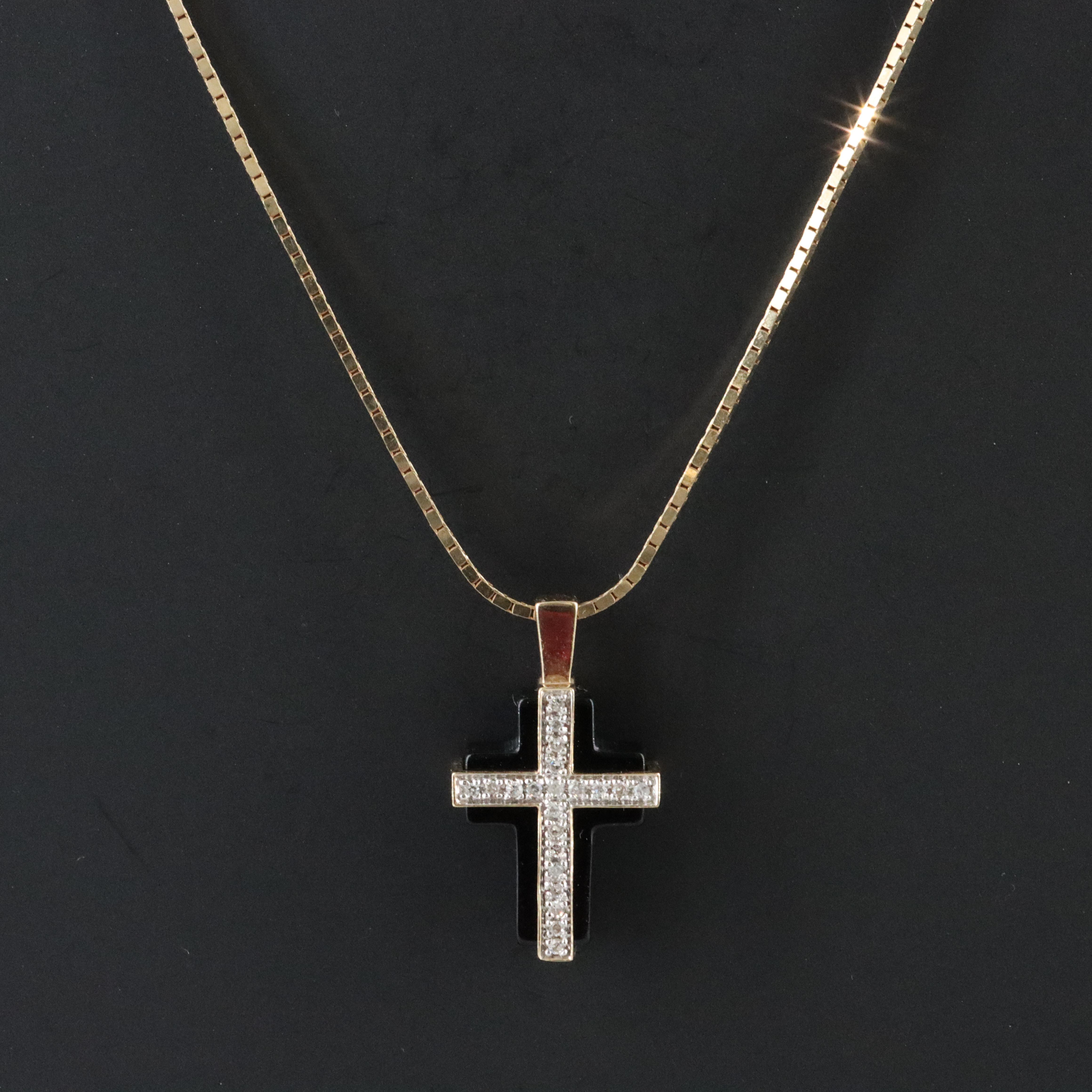 14K Black Onyx and Diamond Cross Necklace