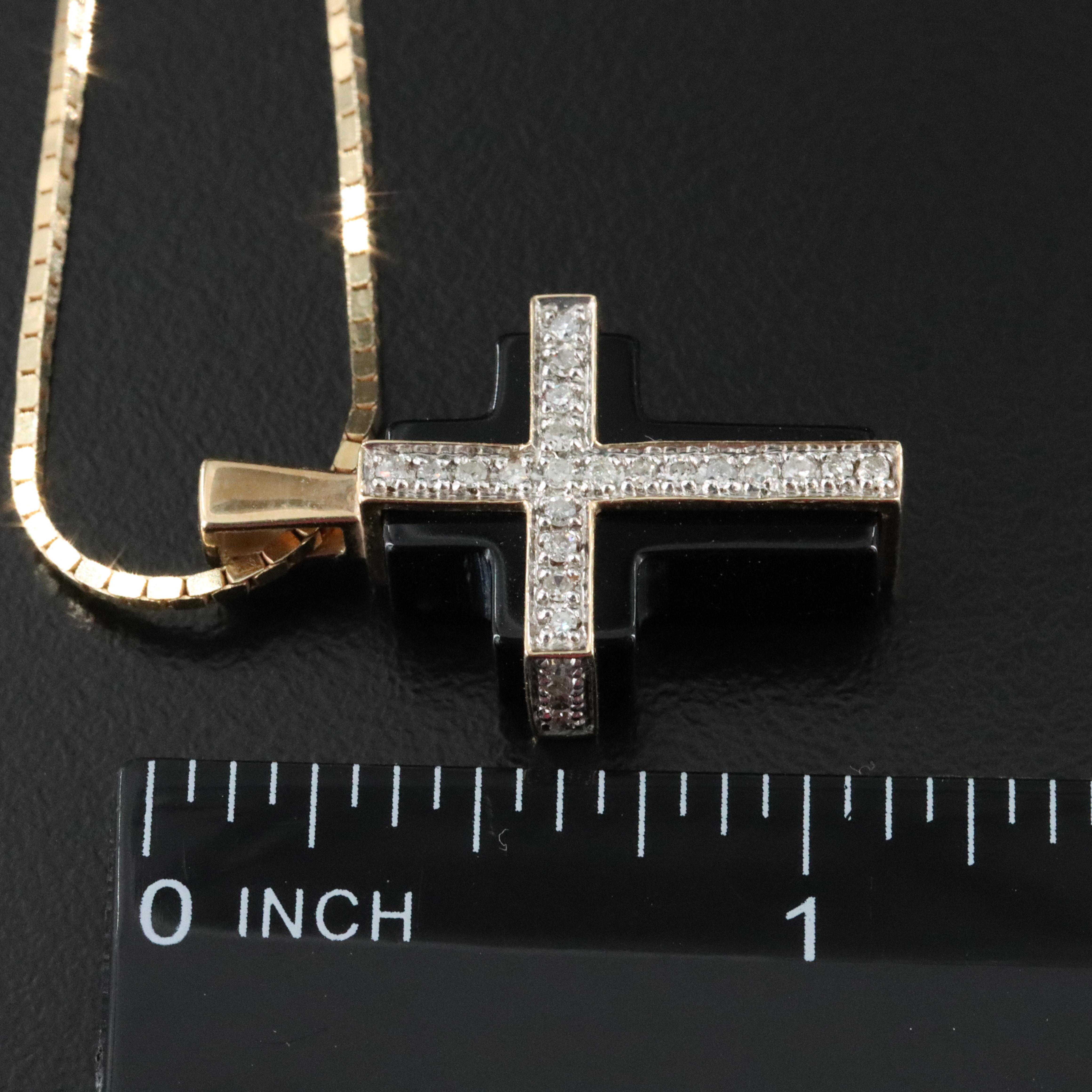 14K Black Onyx and Diamond Cross Necklace