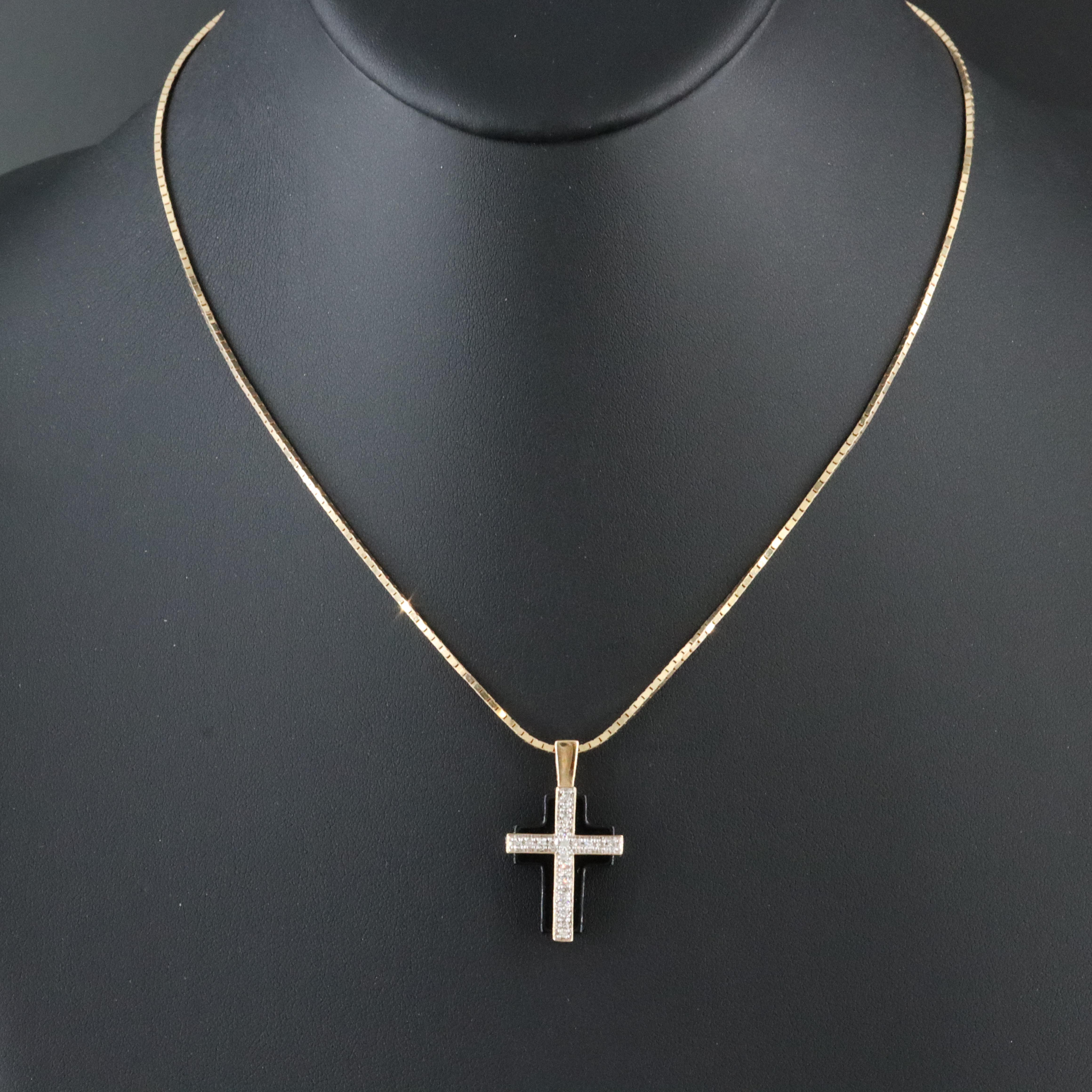 14K Black Onyx and Diamond Cross Necklace