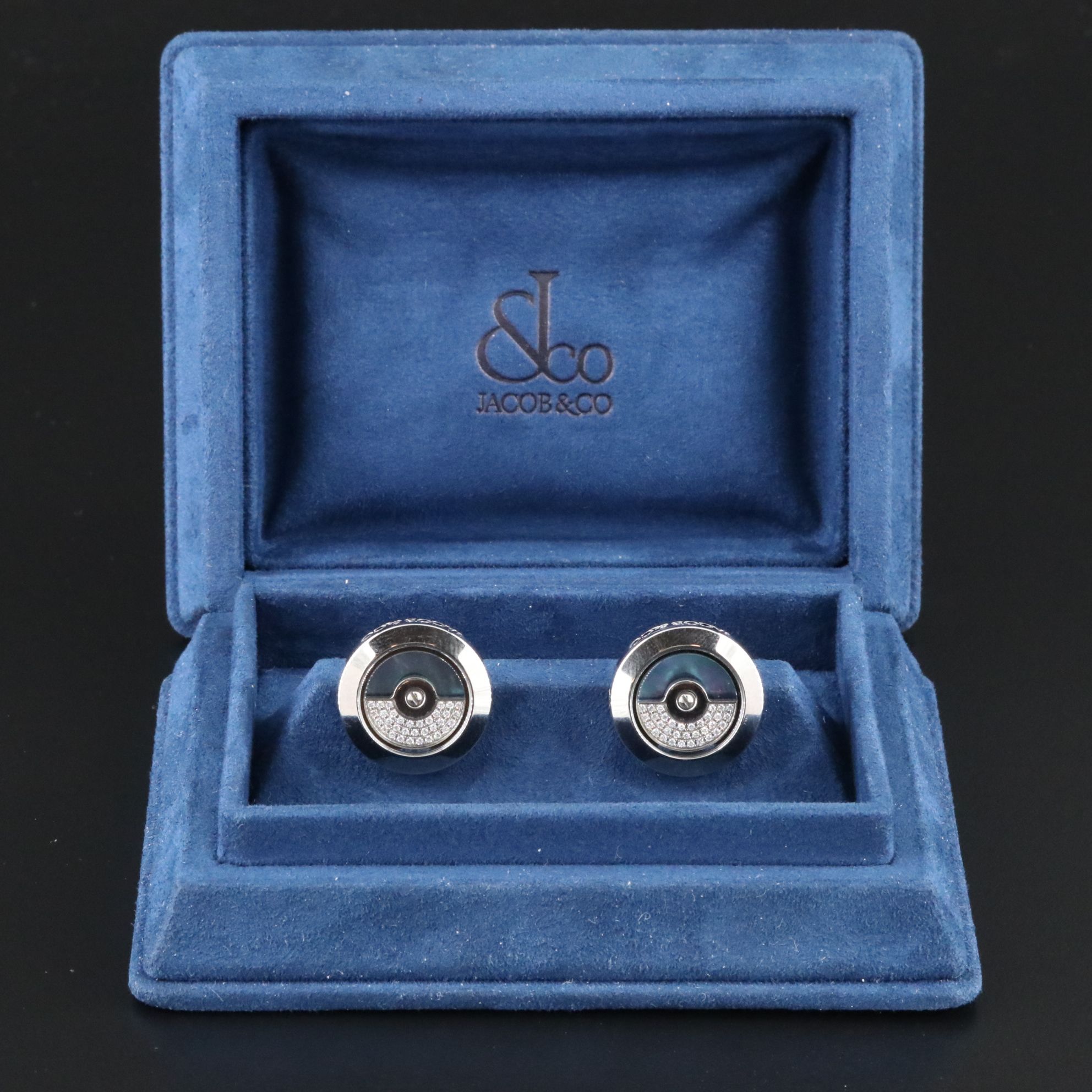 Jacob & Co. Stainless 0.25 CTW Diamond and Black Mother of Pearl Cufflinks