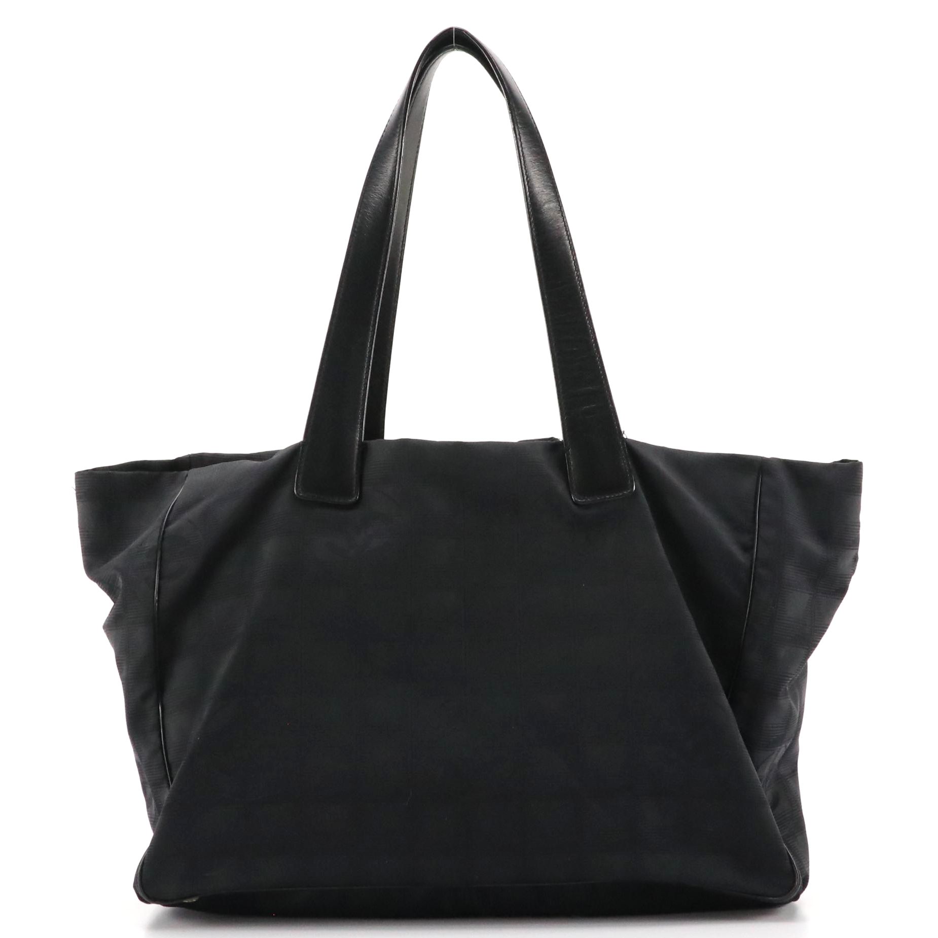 Chanel Travel Ligne Shoulder Tote in Black CC Nylon Jacquard with Leather Trim