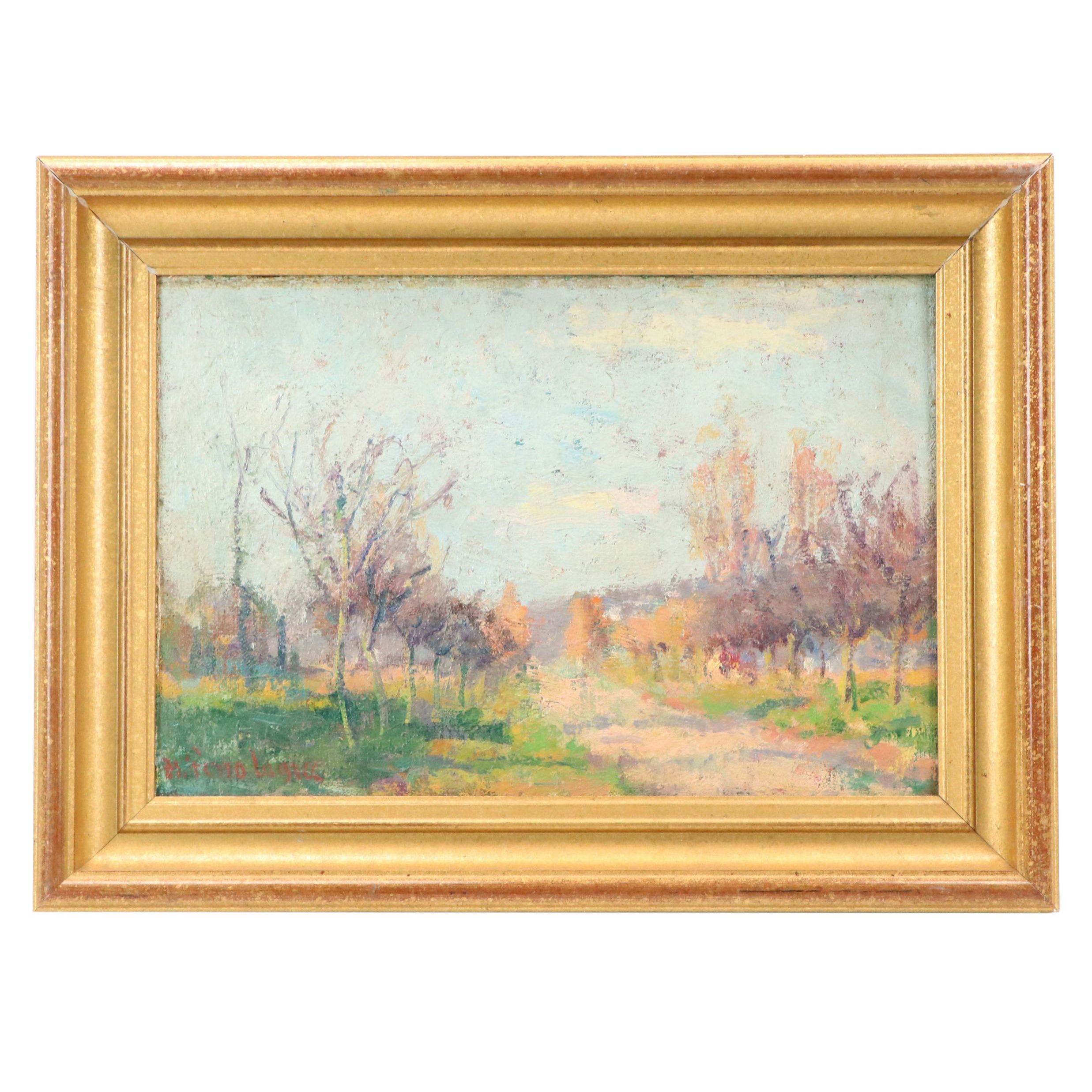 Impressionist Style Impasto Oil Painting of Tree-Lined Country Road