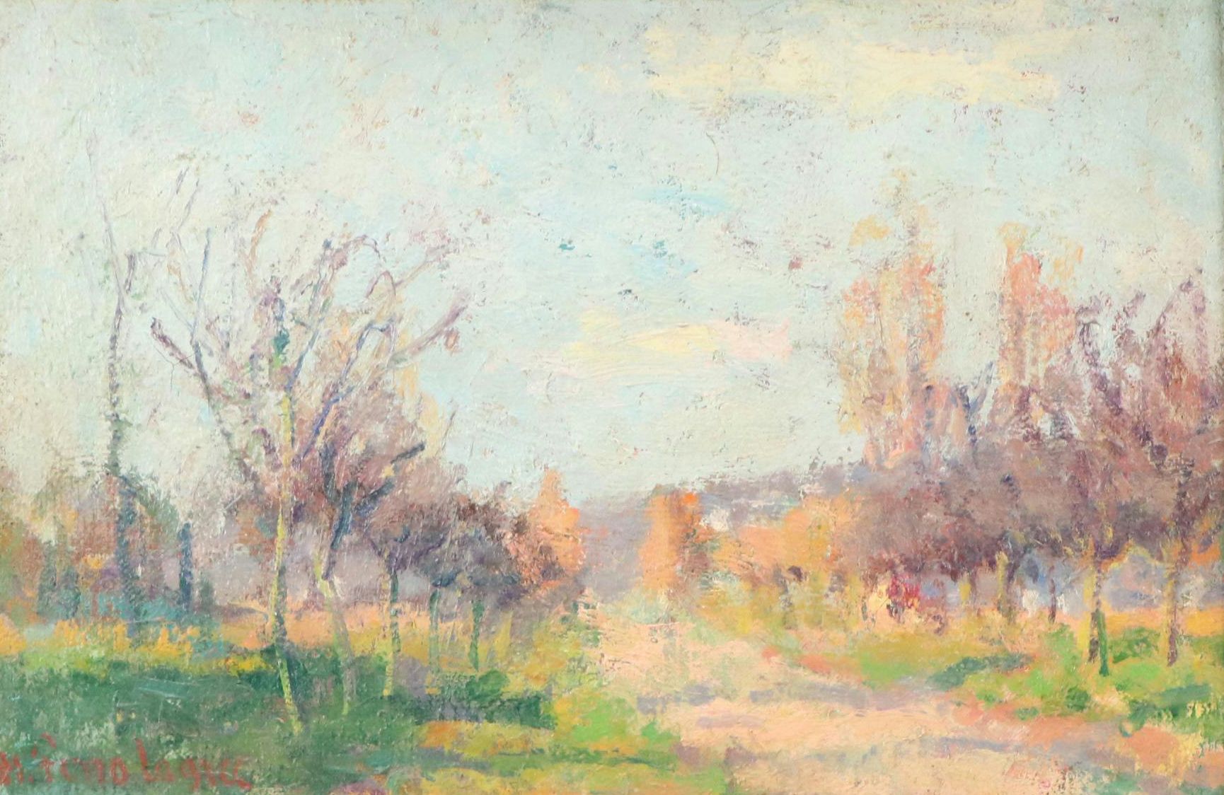 Impressionist Style Impasto Oil Painting of Tree-Lined Country Road