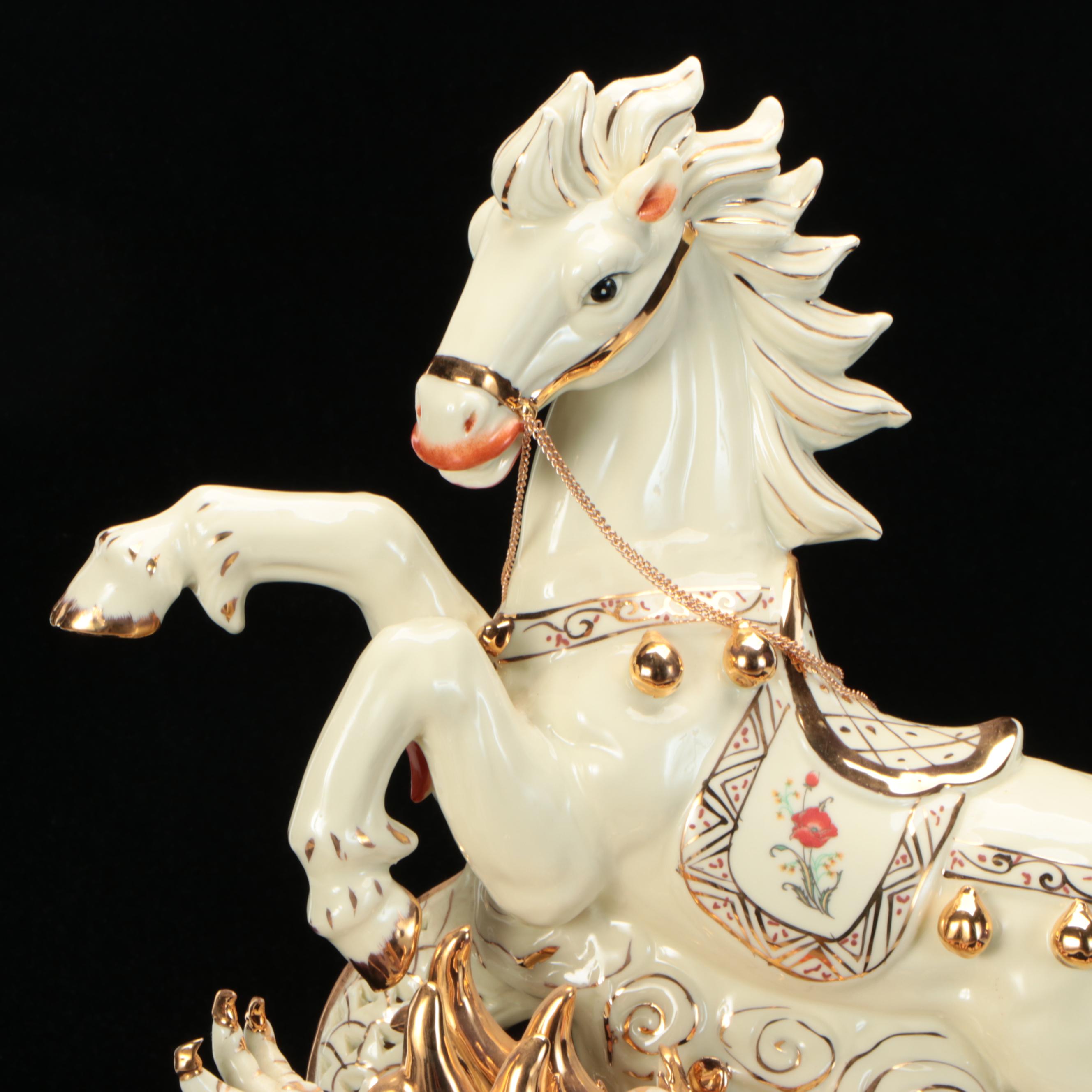 Chinese Porcelain Year of the Horse with Dragon Base Accent Lamp