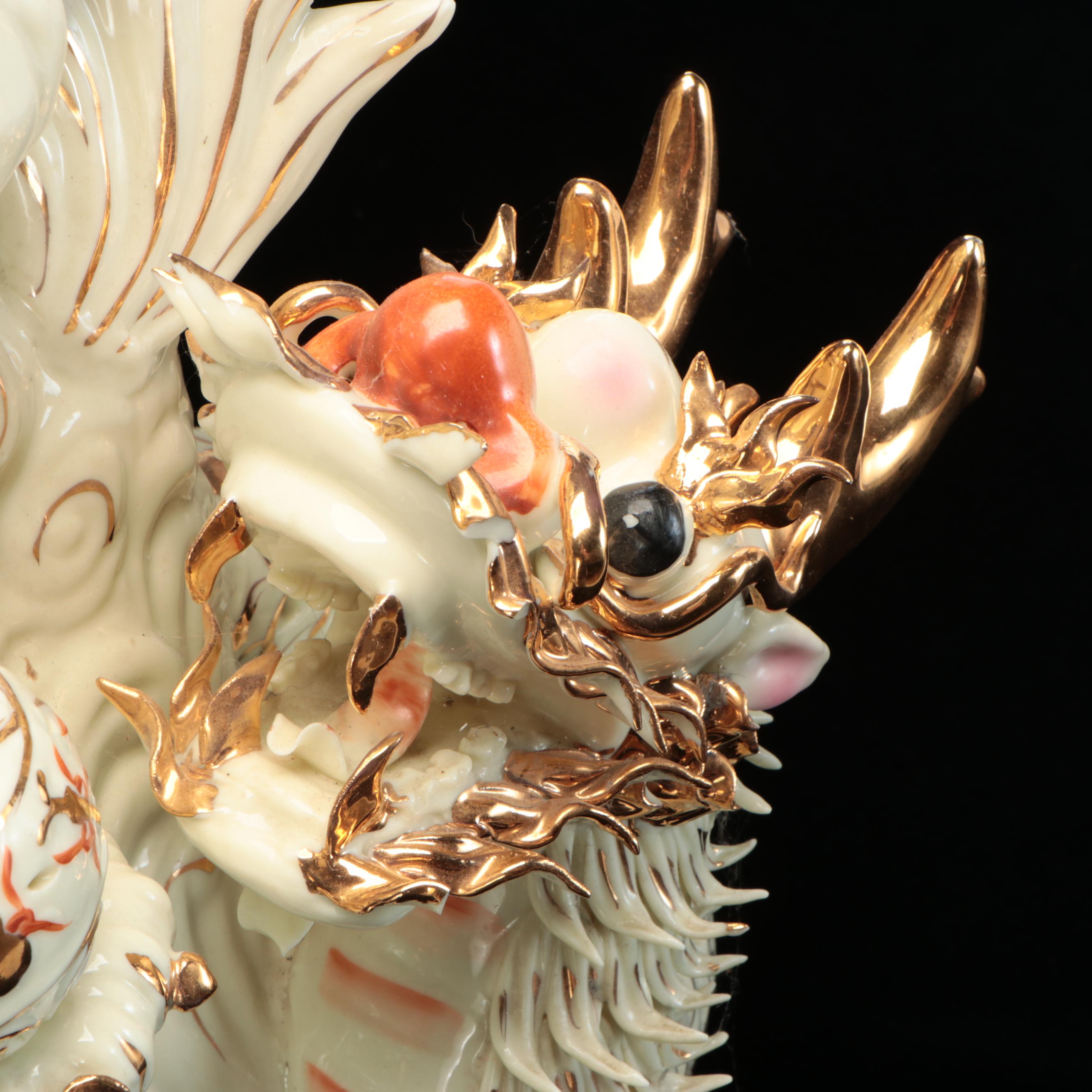 Chinese Porcelain Year of the Horse with Dragon Base Accent Lamp