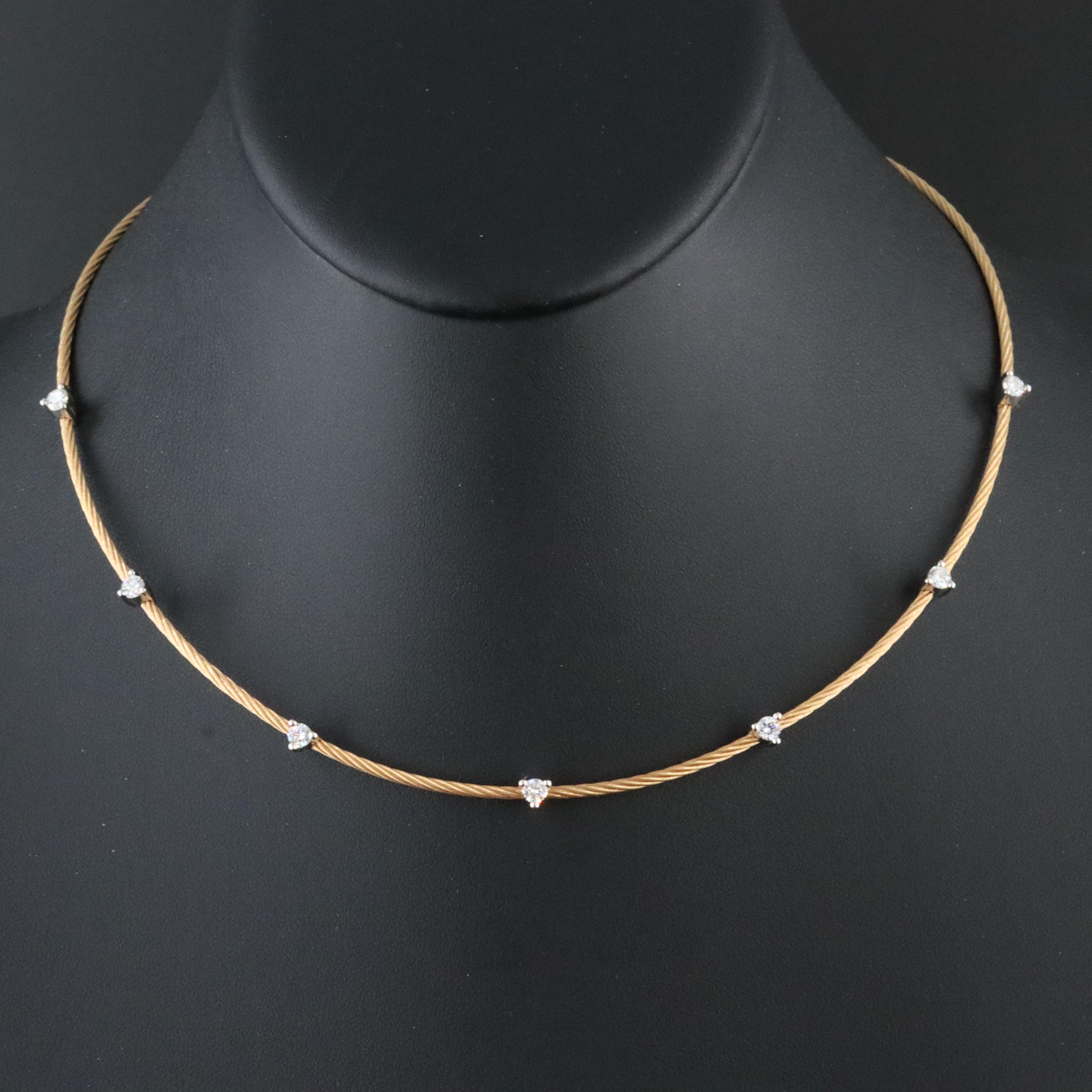 Morelli Unity 18K Cable Necklace with Platinum 0.74 CTW Diamond Stations