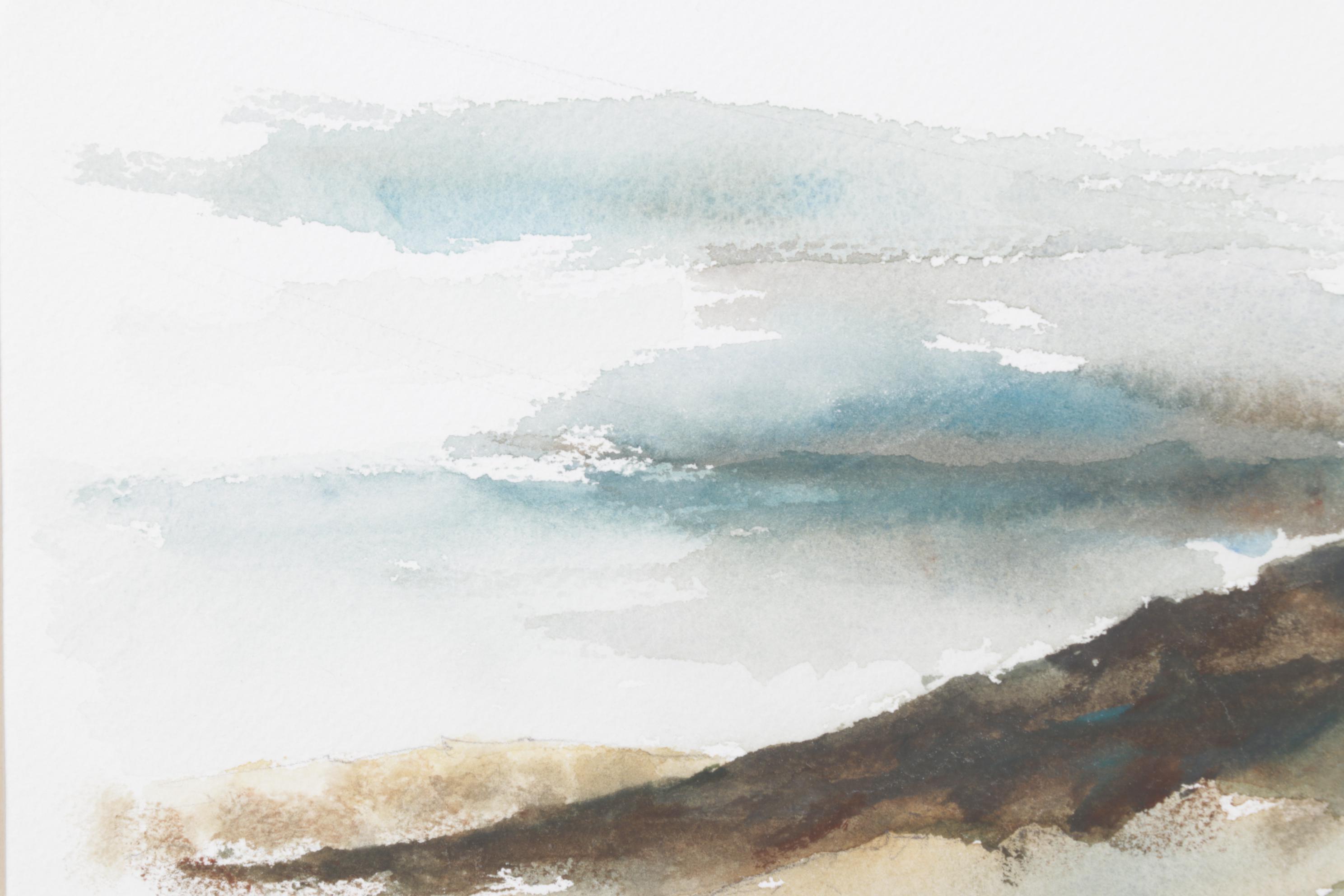 M.J. Grunau Abstract Watercolor Painting of Mountain Scene