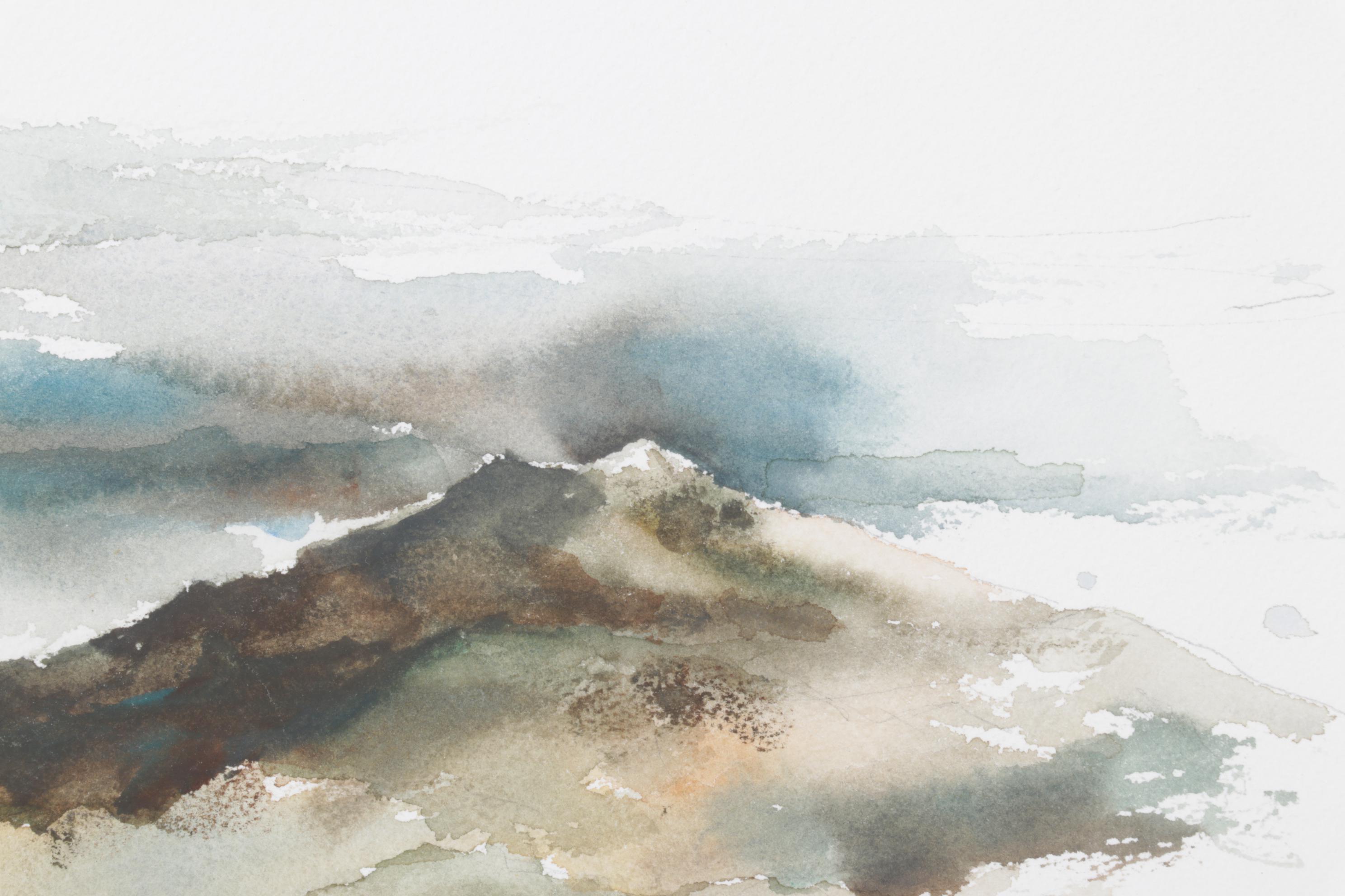 M.J. Grunau Abstract Watercolor Painting of Mountain Scene