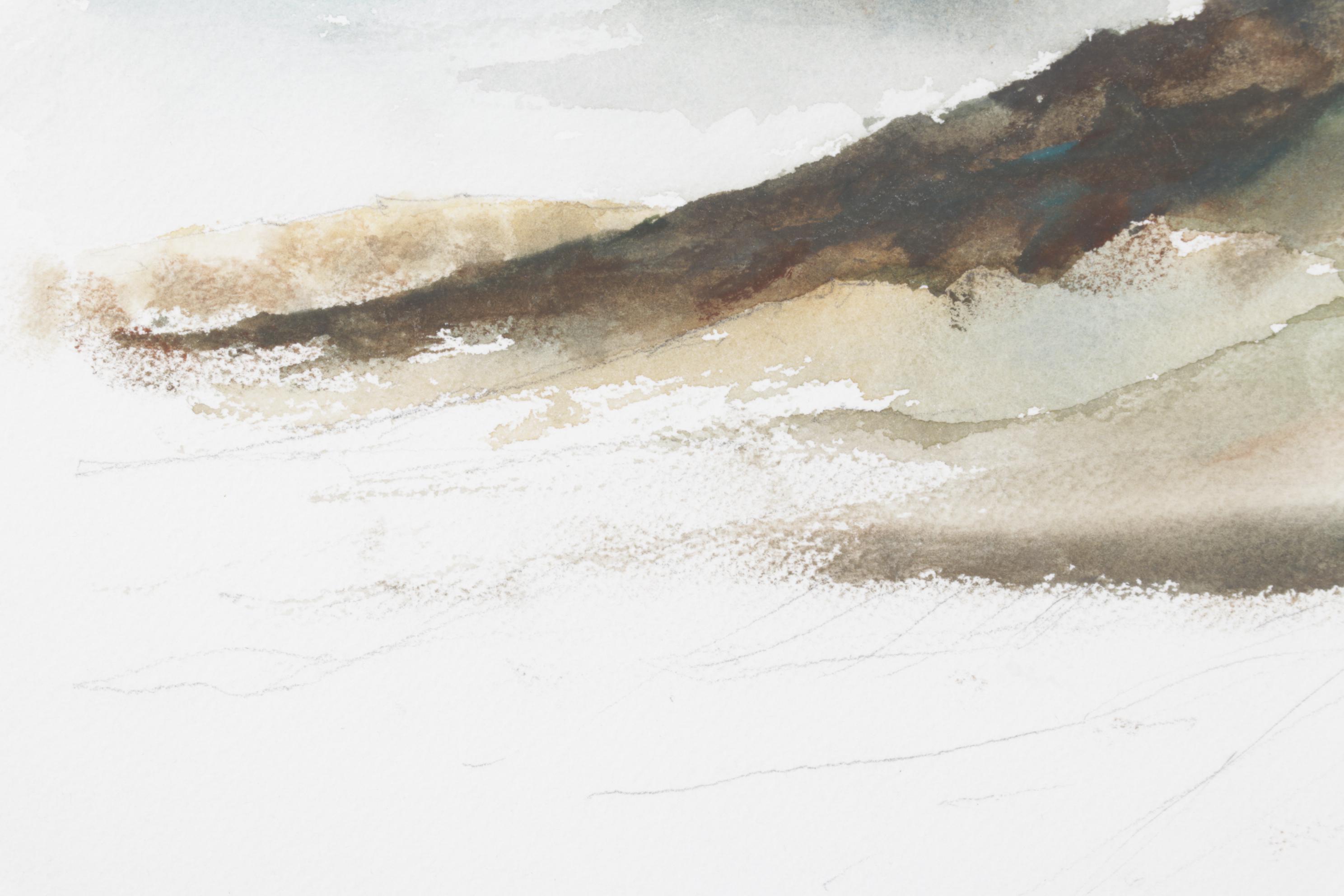 M.J. Grunau Abstract Watercolor Painting of Mountain Scene