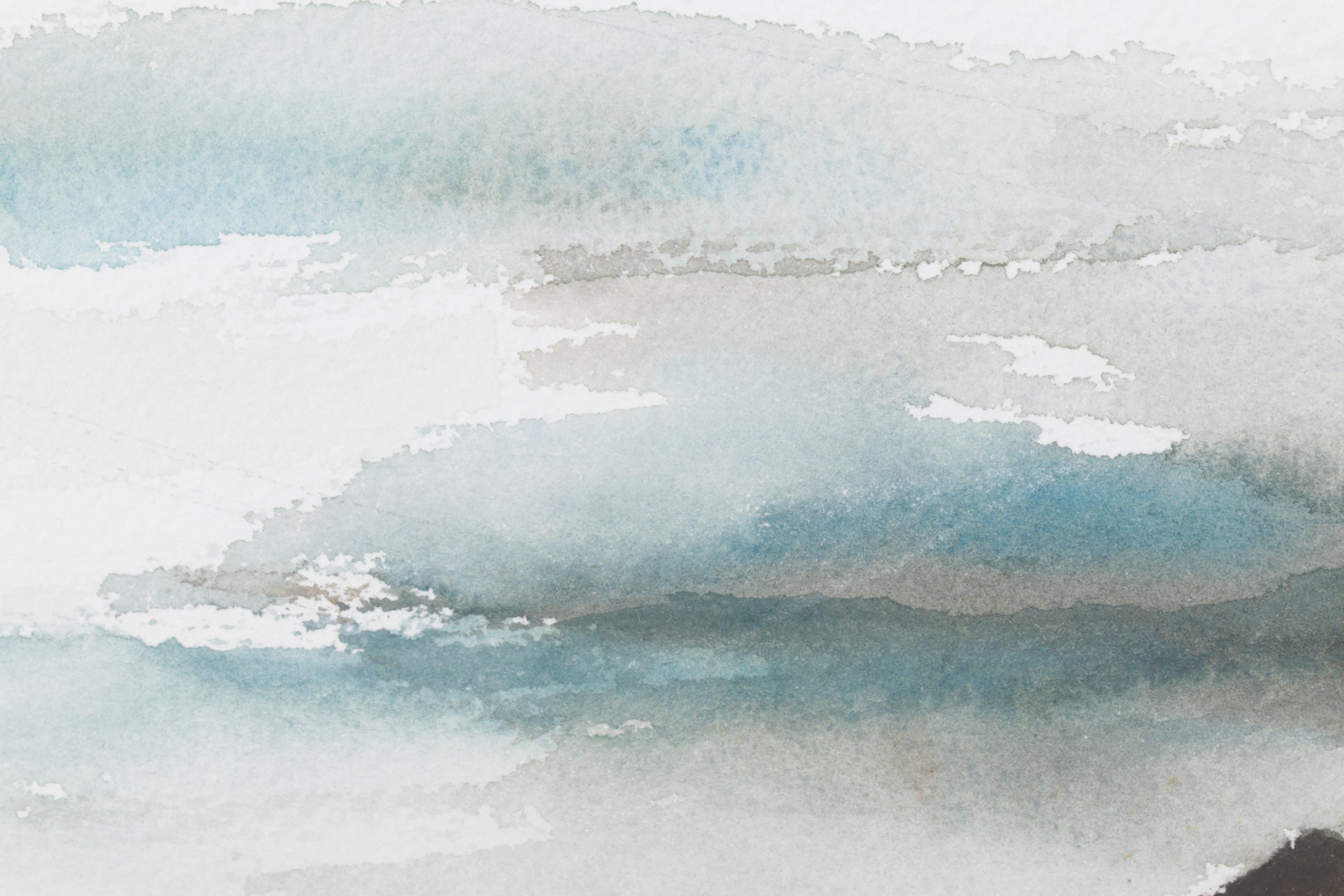 M.J. Grunau Abstract Watercolor Painting of Mountain Scene