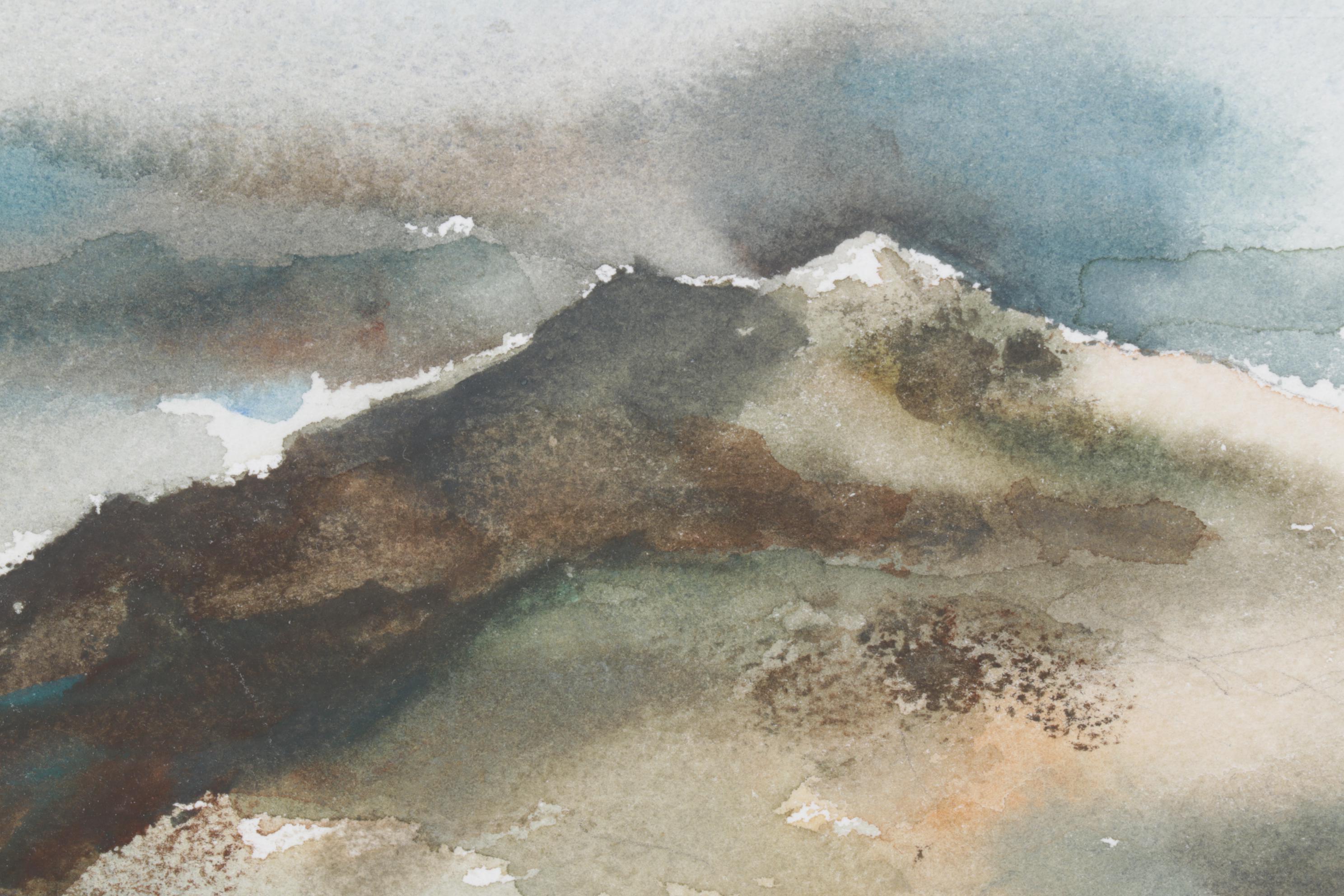 M.J. Grunau Abstract Watercolor Painting of Mountain Scene