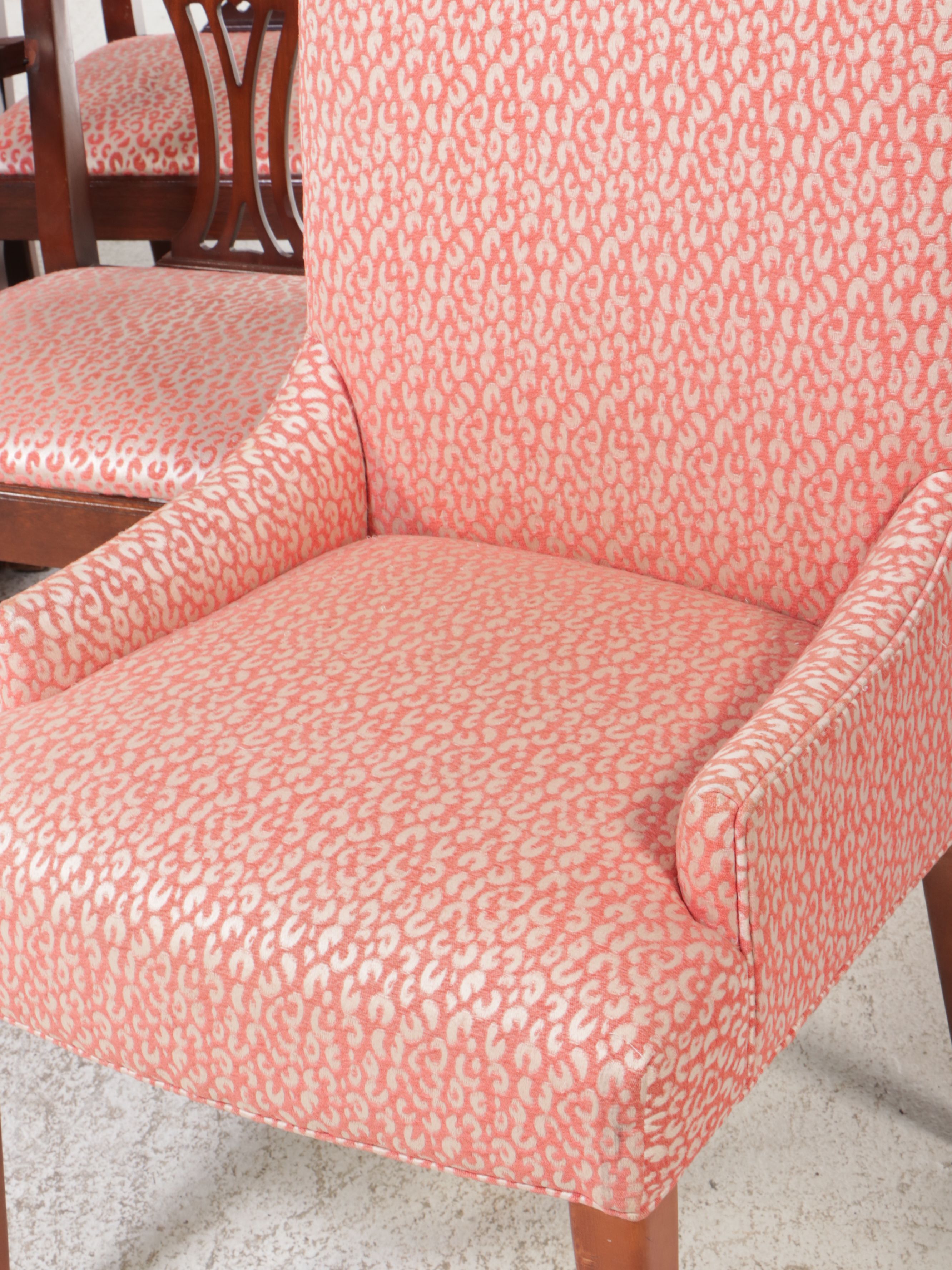 Set of Ten Pink Leopard Print Upholstered Armchairs and Side Chairs